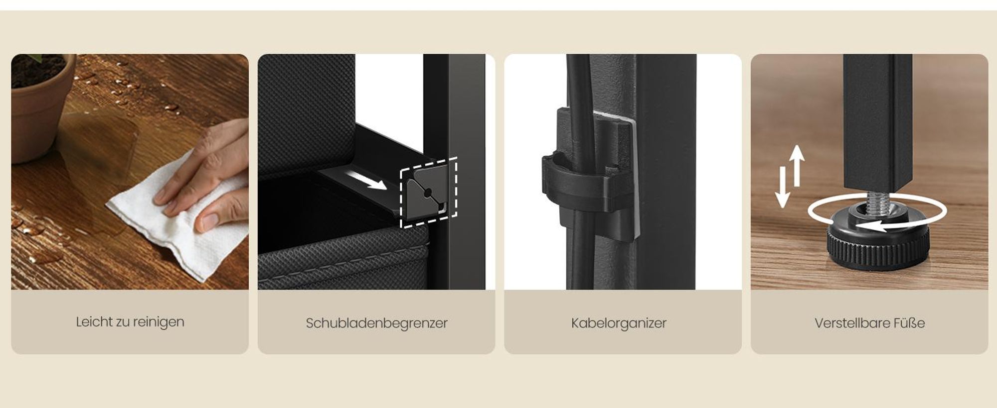 SONGMICS Kommode mit 8 Stoffschubladen, TV-Schrank mit LED und Steckdosen, 113,8 x 30 x 68,1 cm, Vintagebraun