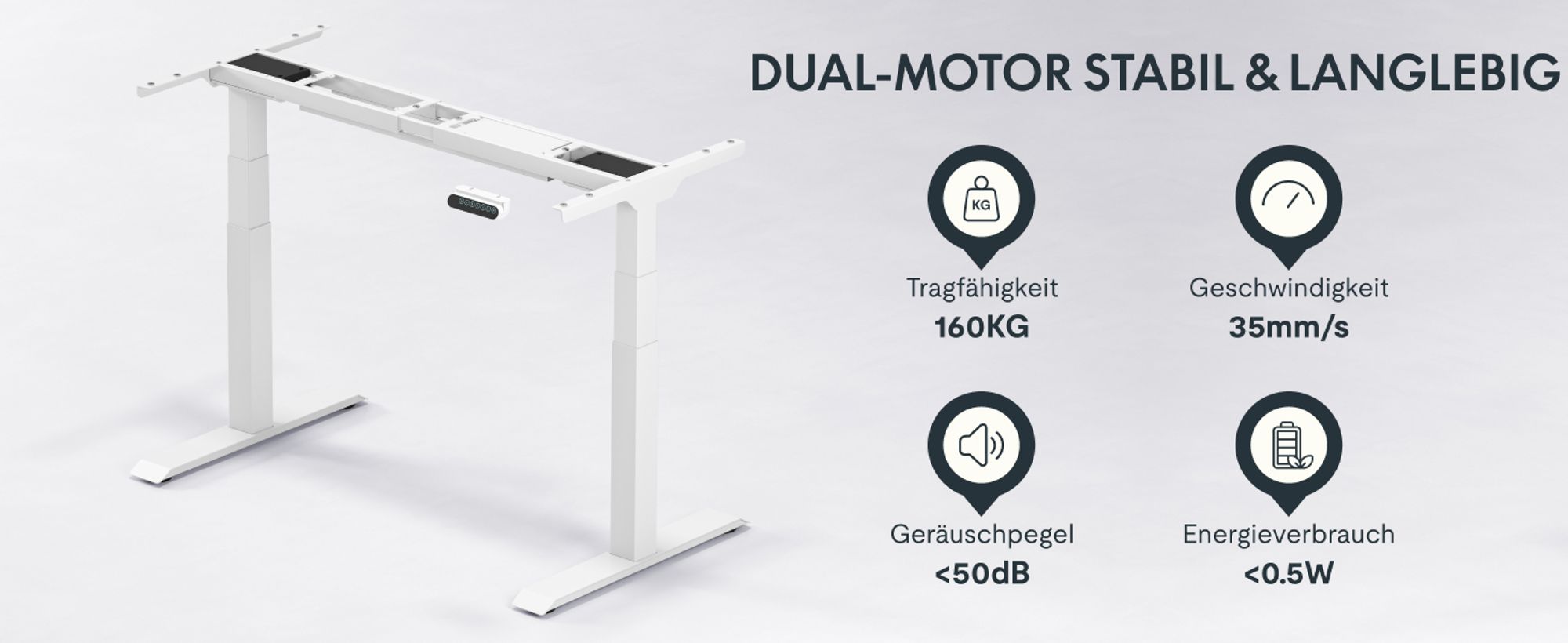 FLEXISPOT E6 Höhenverstellbarer Schreibtisch mit 2 Motoren, 160 kg Tragkraft, Anti-Kollisionsschutz, 4 Memory-Steuerung & USB, 3-stufig (Weiß)