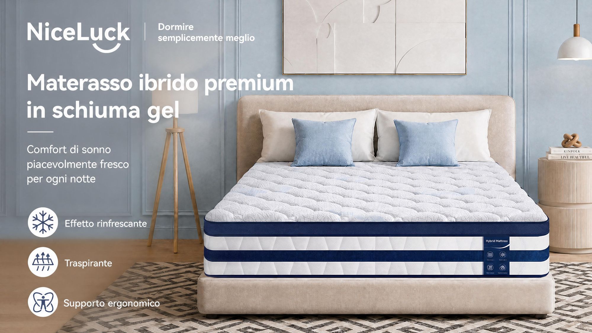 Materasso 160x200, 26 cm di altezza, con topper integrato, materasso a molle insacchettate a 7 zone, livello di supporto H3/H4 – rivestimento premium da 420 g/m²