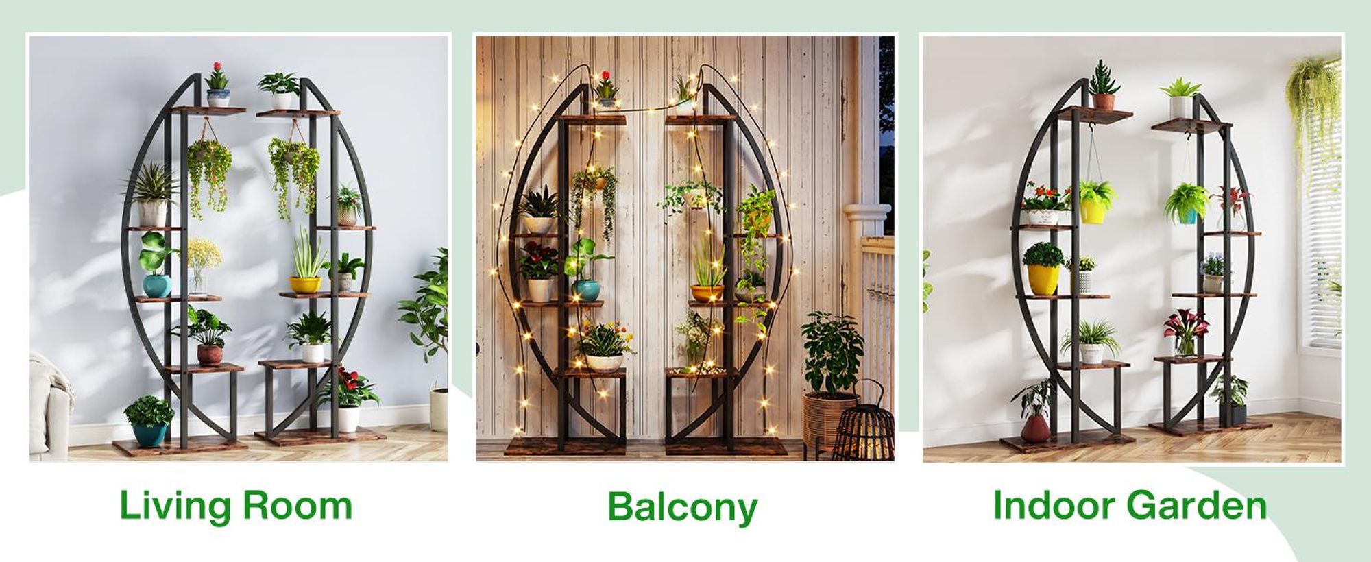 Tribesigns Blumenständer, 2 Stück Pflanzenregal mit 5 Ebenen und 2 Haken, 160cm Hoch Pflanzenständer Metall Blumenregal für Indoor Balkon(Mattschwarz)