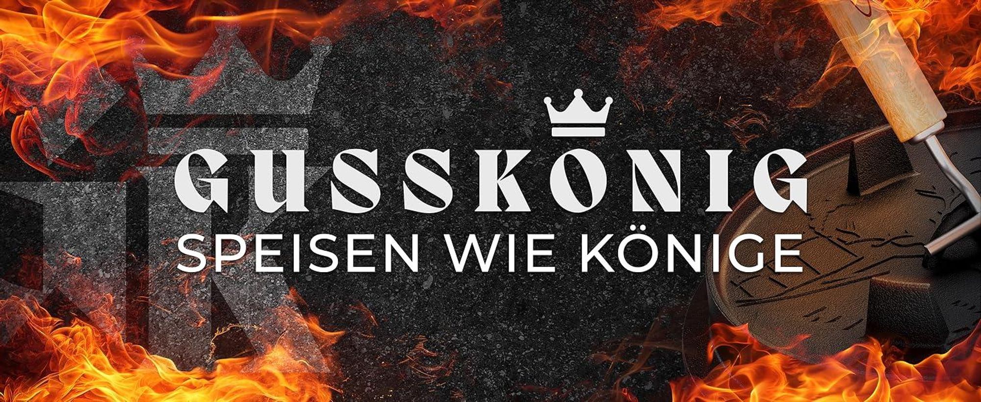 GUSSKÖNIG Logo mit Flammen – Speisen wie Könige im hochwertigen Dutch Oven.