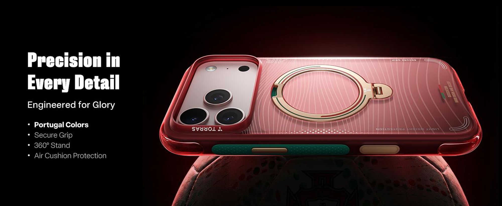 TORRAS Q3 Air x Portuguese(FPF) für iPhone 17 Pro hülle mit echtem Airbags Doppelter Schutz & 360° Magnetischer Robust Ständer, Glory Slash
