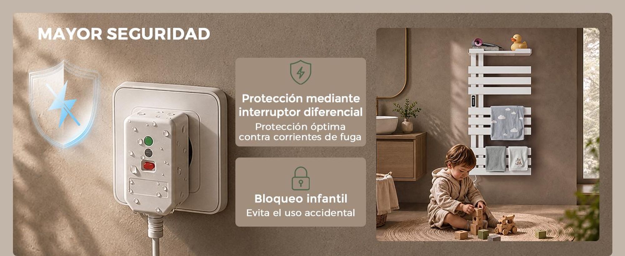 S'AFIELINA Toallero Eléctrico con Balda WiFi 1050×500 mm 335 W Blanco,Radiador Toallero con App, Calefacción de Fibra de Carbono, 6 Modos