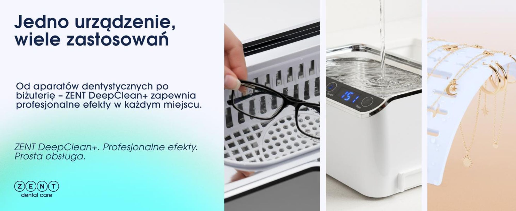 ZENT Myjka Ultradźwiękowa 600ml do Okularów, Nakładek ortodontycznych, Protez, Biżuterii, Energooszczędna, Biała