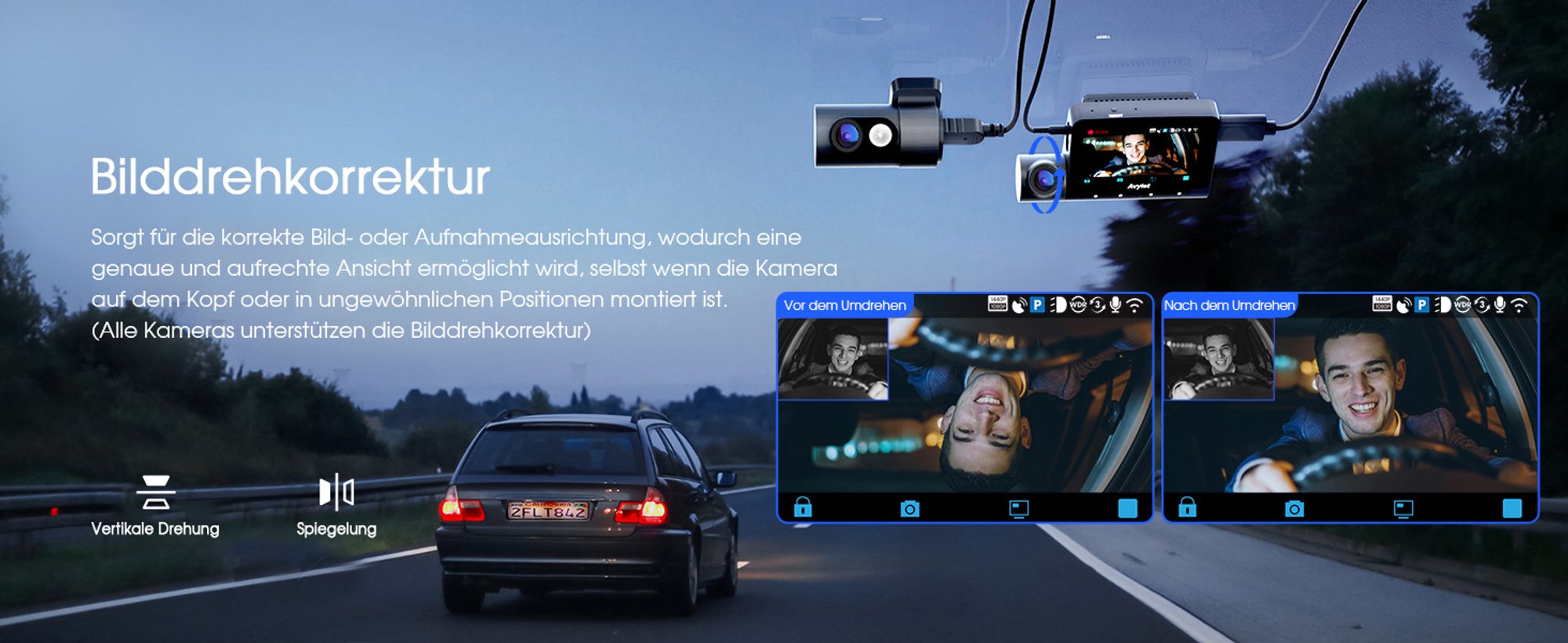 5K 3-Kanal-Dashcam Auto Wi-Fi,GPS,3lens 4K+1080P+1080P Vorne Hinten Innen Autokamera