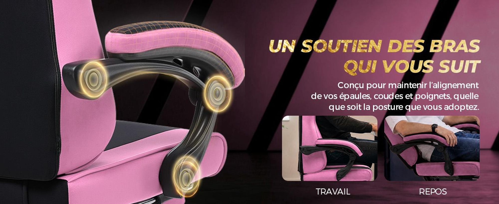 Chaise de gaming GTPLAYER, ergonomique, avec revêtement en tissu, coussin de siège à ressort, accoudoirs réglables et repose-pieds, capacité de poids de 150 kg