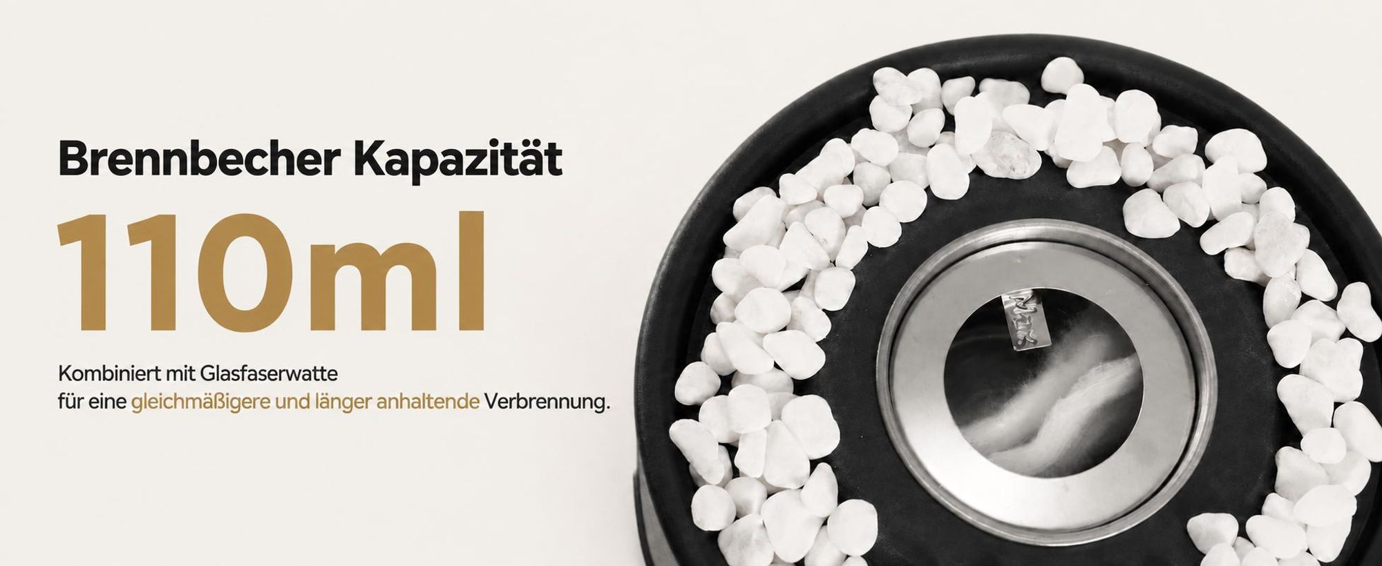 ZMH -ethanol tafelhaard, 12,3 x 21 cm, tafelvuur, roestvrij staal, glazen brander, zwarte decoratieve stenen, draagbaar, voor binnen- en buitengebruik, geschikt voor kamperen, feesten en evenementen