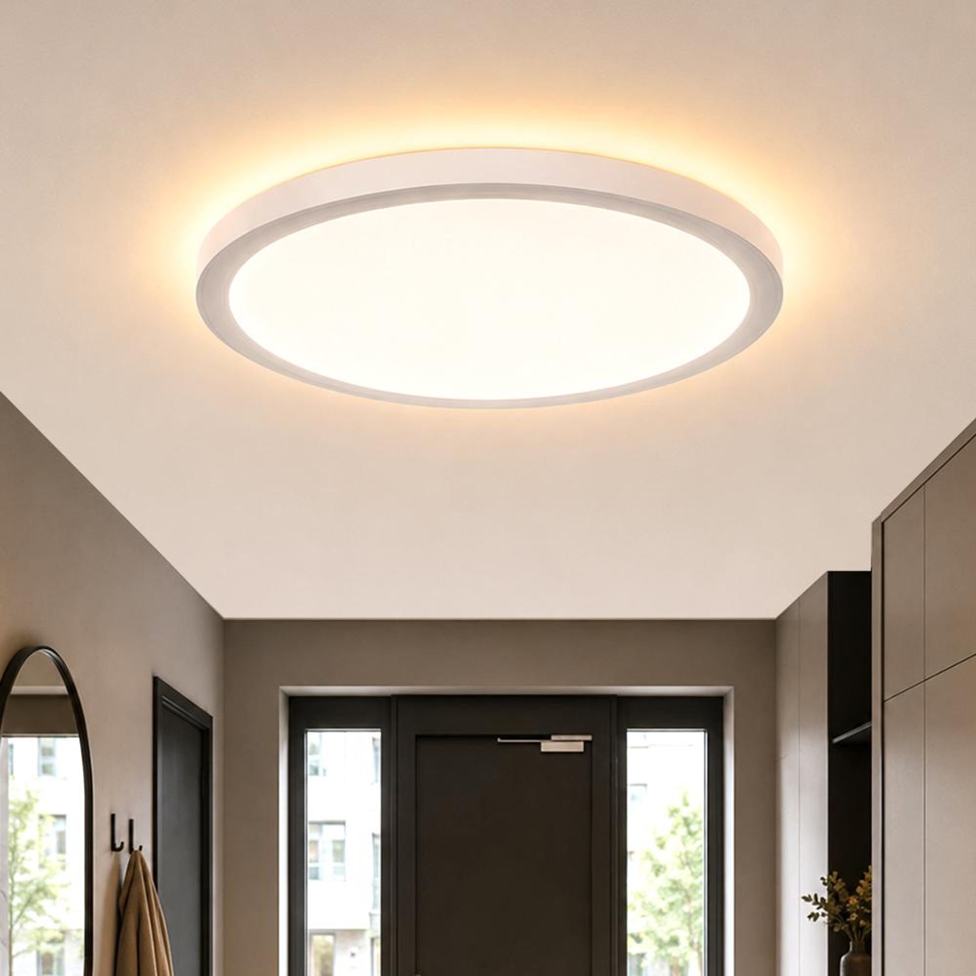 Led Deckenleuchte mit Nachtlicht 1800K, 24W Deckenlampe Flach Dimmbar, Decke Lampe innen für Wohnzimmer Schlafzimmer Küche Flur Büro, Rund Ø29cm