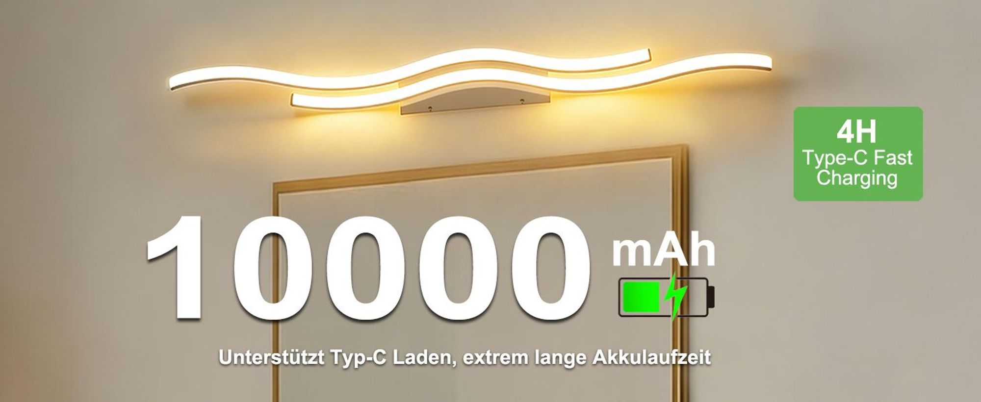2 Stück LED Wandleuchte Wellenform Innen Modern Dimmbar 3 Farbtemperaturen Wiederaufladbar Wandlampe mit Fernbedienung, Weiß