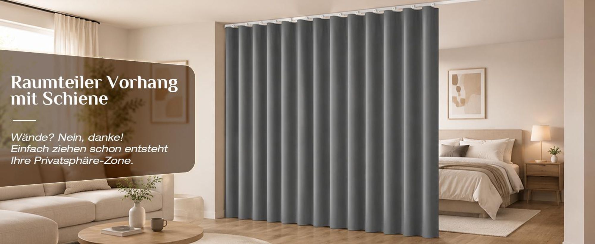 Extra Breite Vorhang Blickdicht Raumteiler mit Schiene Gardinen Vorhänge Türvorhang für Wohnzimmer Schlafzimmer, B254xH213cm, Grau