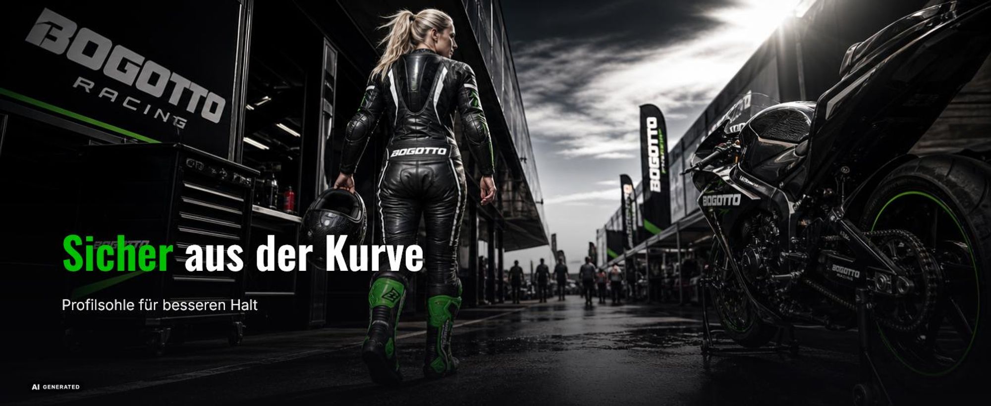 Bogotto Race-X Motorrad Stiefel, schwarz/grün, 42