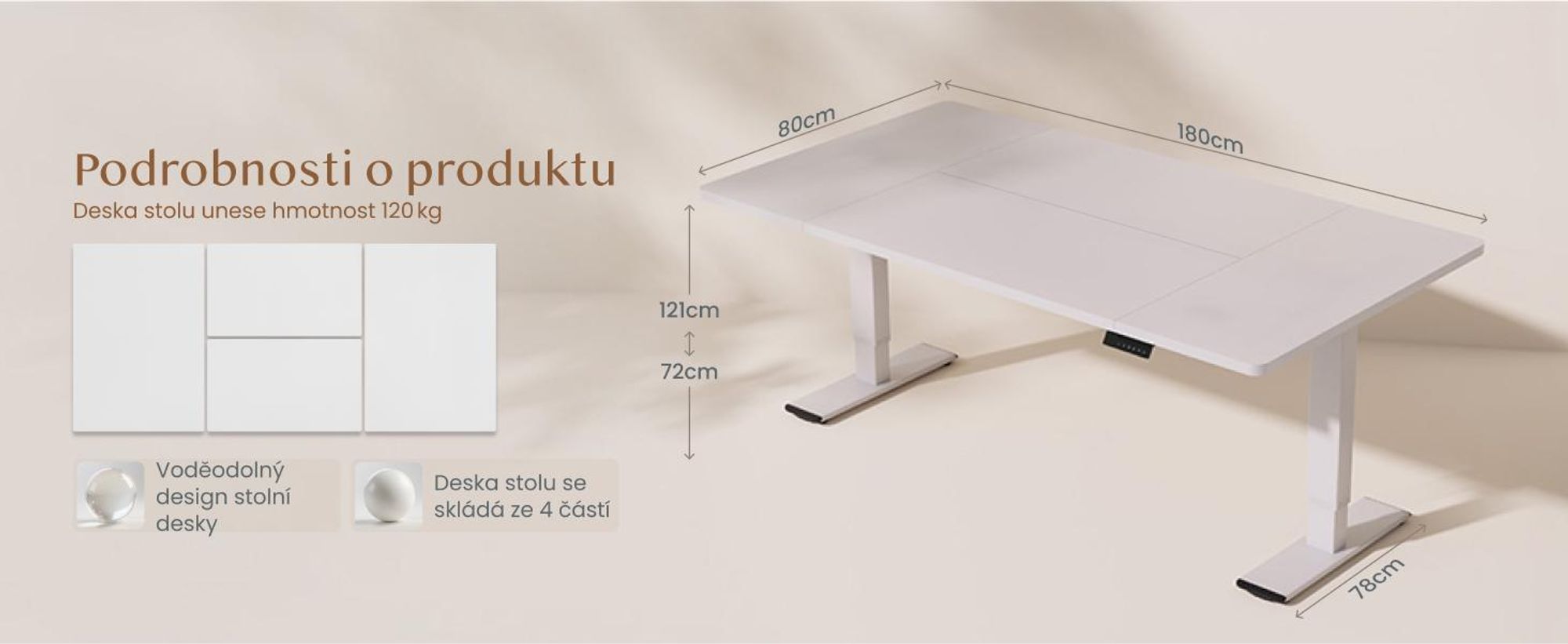 FLEXISPOT QB2 Výškově nastavitelný elektrický stůl 180 x 80 cm, 2 SILNÉ MOTORY, nosnost 120 kg, ochrana proti kolizi, 4 paměťové funkce (bílá)