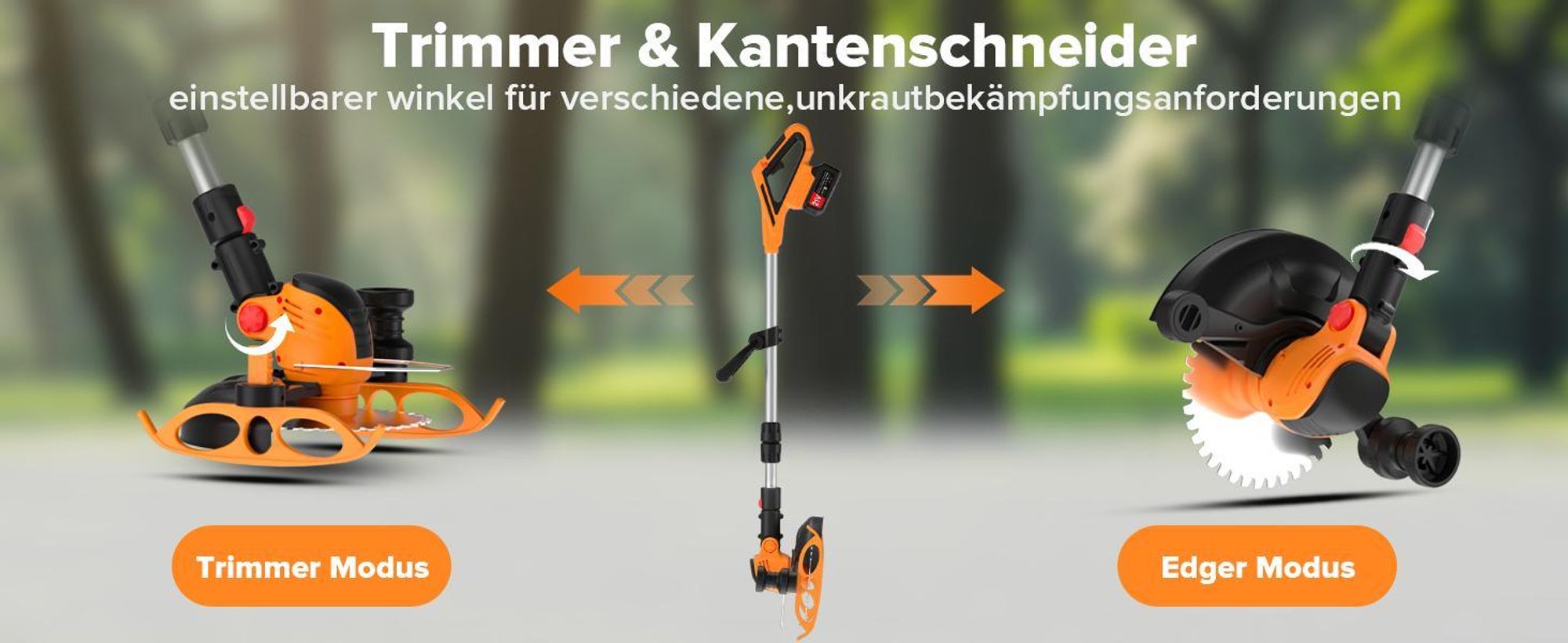 Akku Rasentrimmer, 21V Rasenkantenschneider, Freischneider, mit 2 Batterie und Ladegerät, Einstellbarer Schnitttiefe, für Hof, Garten, Rasen