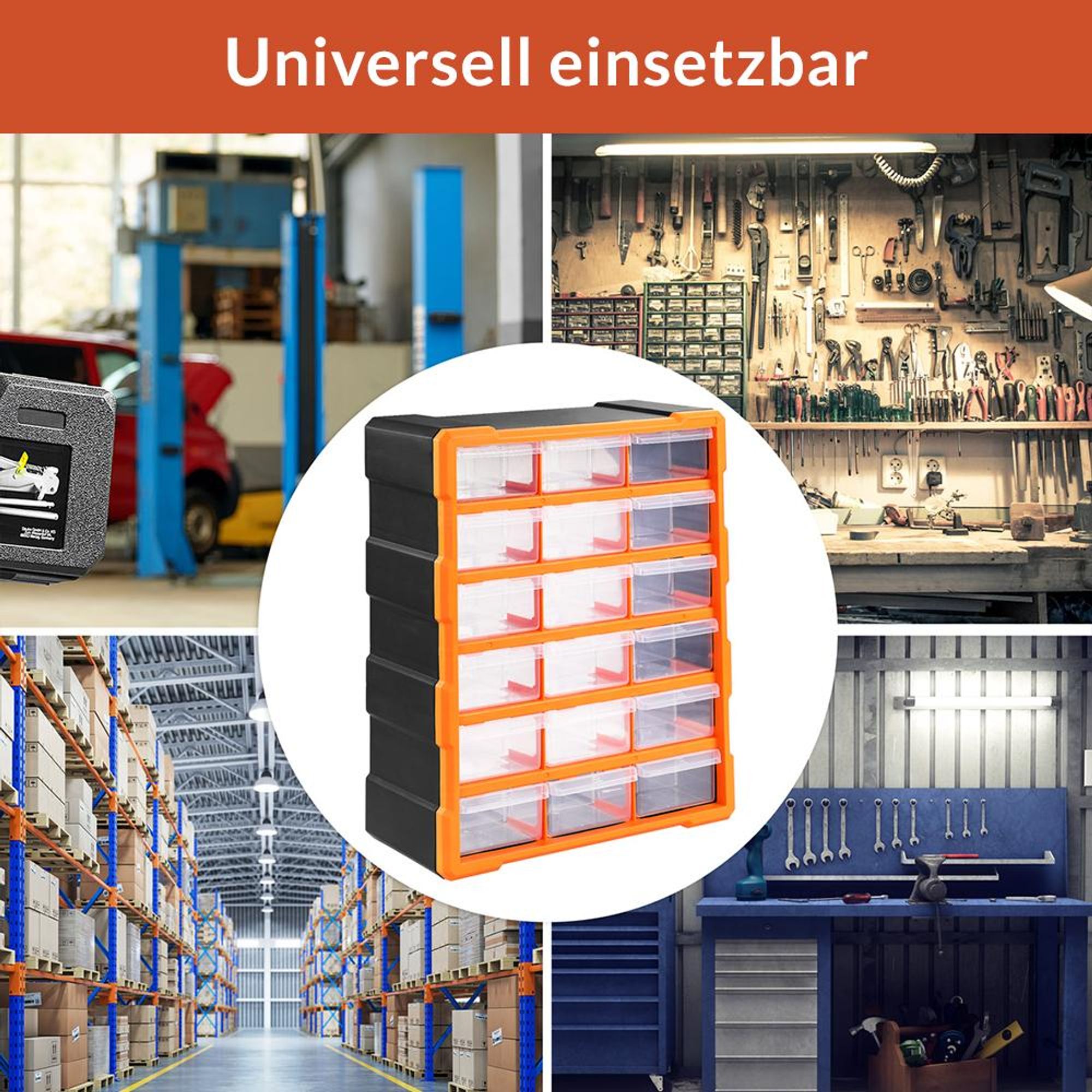 MONZANA® Sortimentskasten MW1506 18 Schubladen 47,5x38x16cm Trennwände bis 36 Fächer Werkstatt Sortierbox Sortierkasten