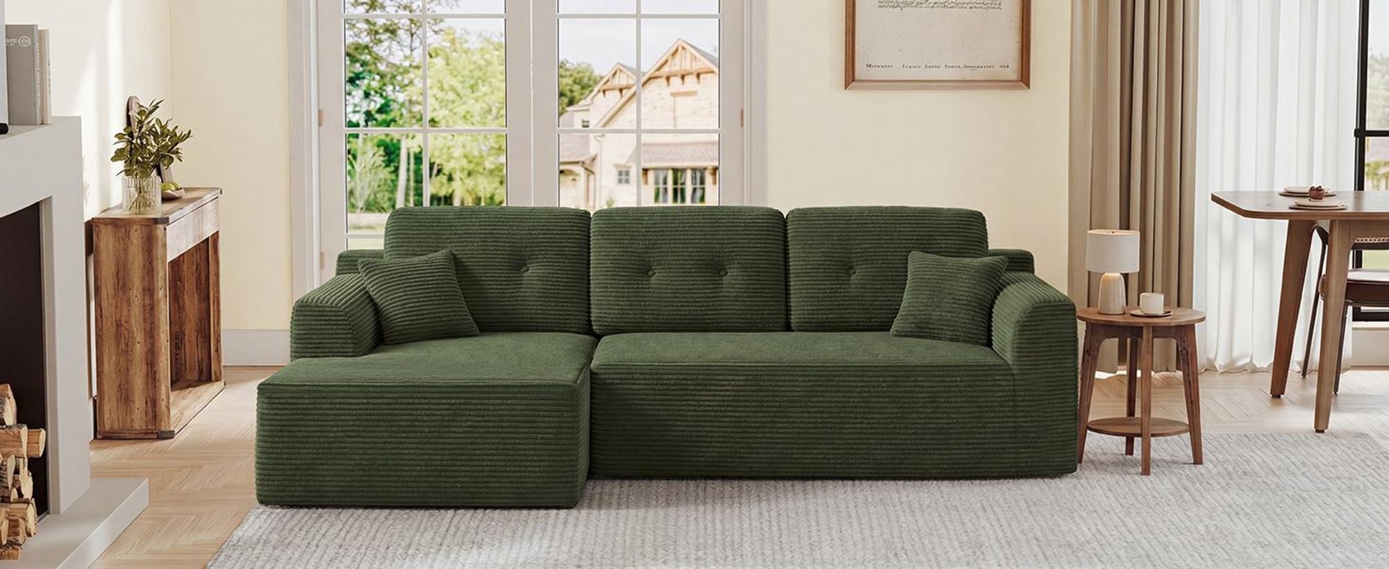 VASAGLE Modulares Sofa, Ecksofa mit Liege links, 242 cm breit, vakuumverpackt, keine Montage erforderlich, waldgrün