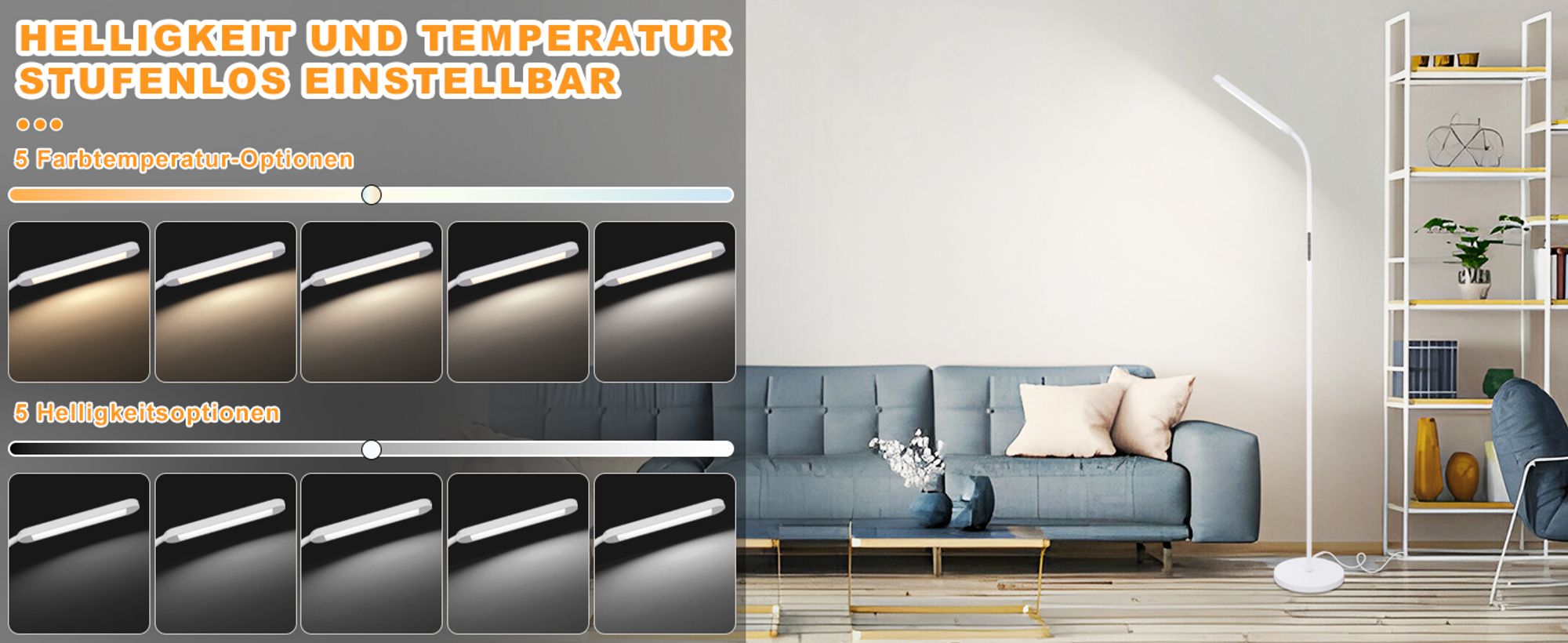 ZMH Stehlampe Wohnzimmer Dimmbar Standleuchte LED Stehleuchte 11W Weiß 3000K-6000K Leselampe 360° Drehbar Touch Control Timer Bodenlampe mit Fernbedienung für Büro Schlafzimmer