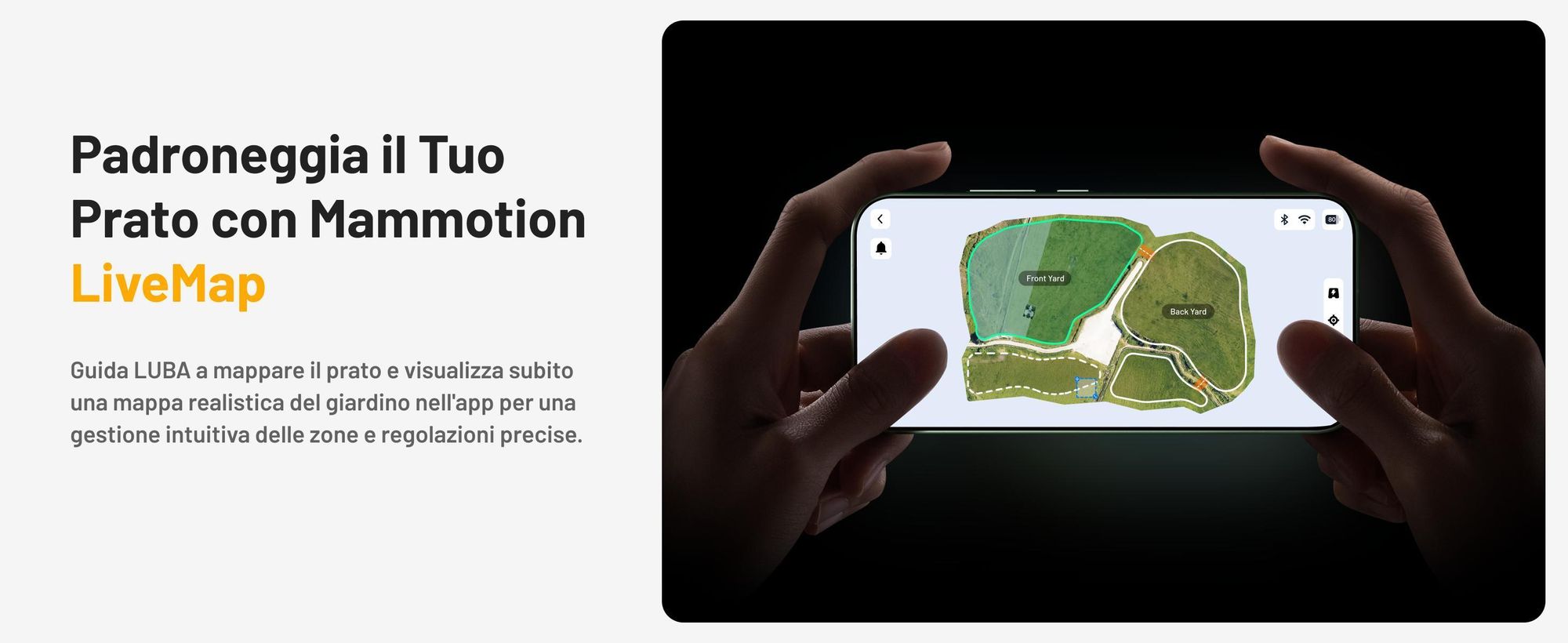 Robot tagliaerba Mammotion LUBA Mini 2 AWD 1500 con garage, senza filo, fino a 1500 m², taglio bordi, DropMow, mappatura, 4G, APP