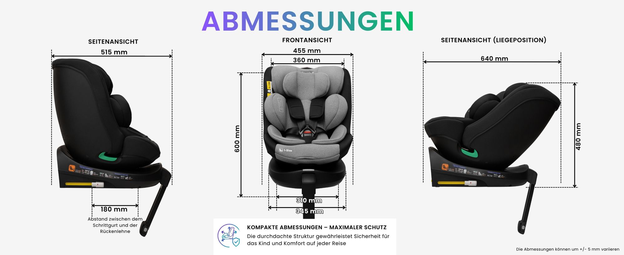 Abmessungen des Kindersitzes