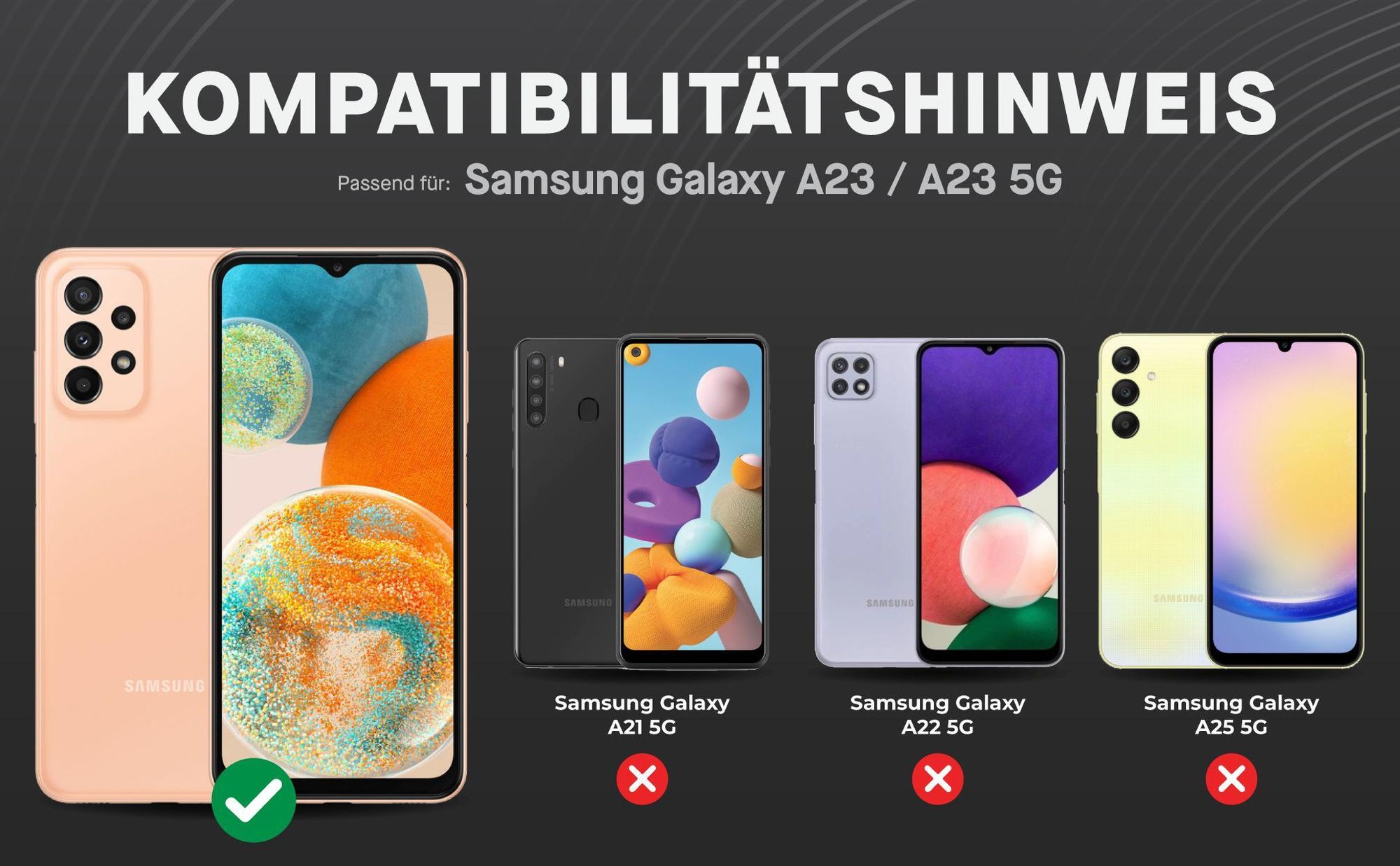 Kompatibilitätshinweise Displayglas für Samsung Galaxy A23 & A23 5G