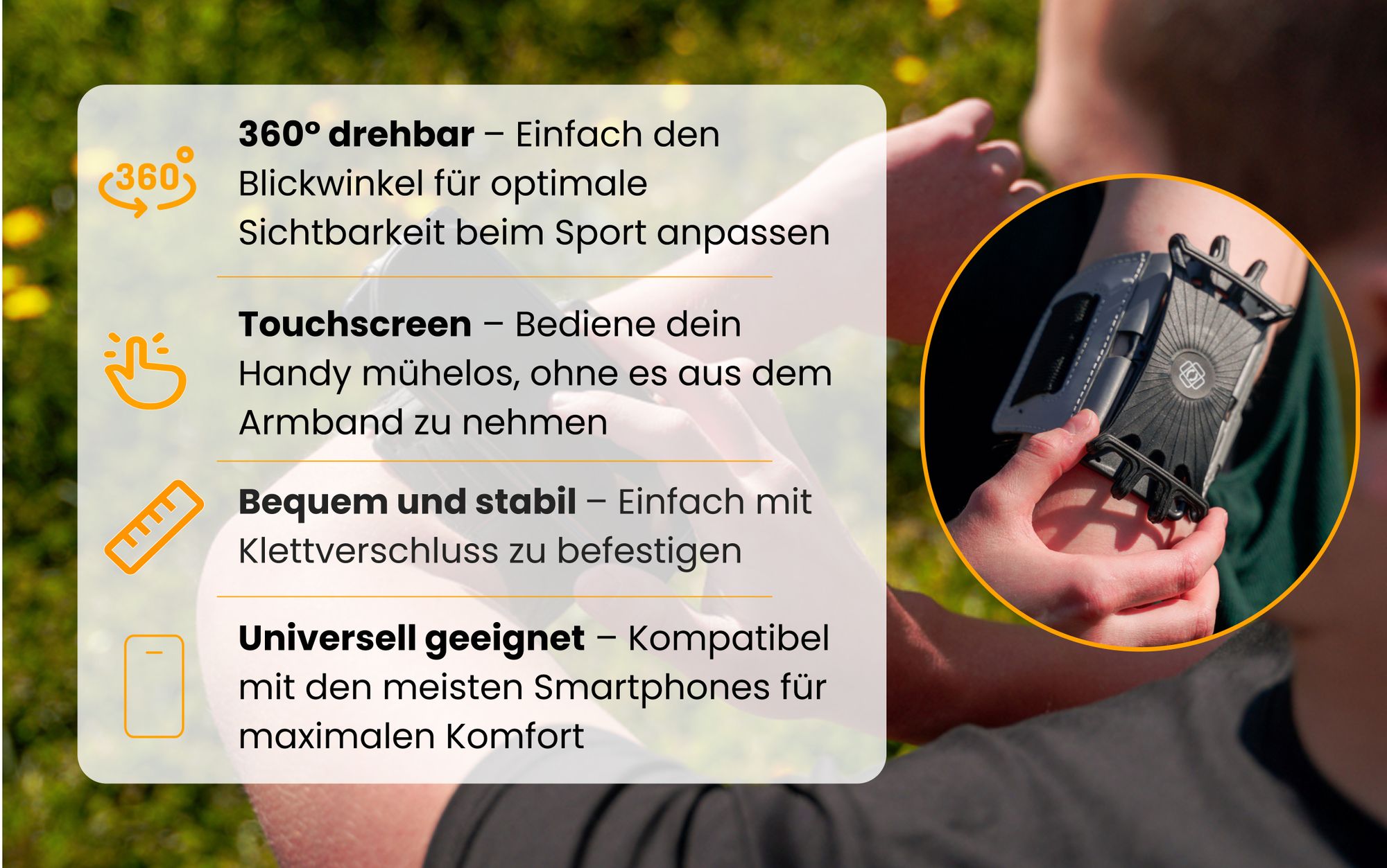 R2B Handyhalterung joggen - bis 6,5 Zoll- Sportarmband - Handytasche arm - Handy halterung sport – reflektierend - Schwarz