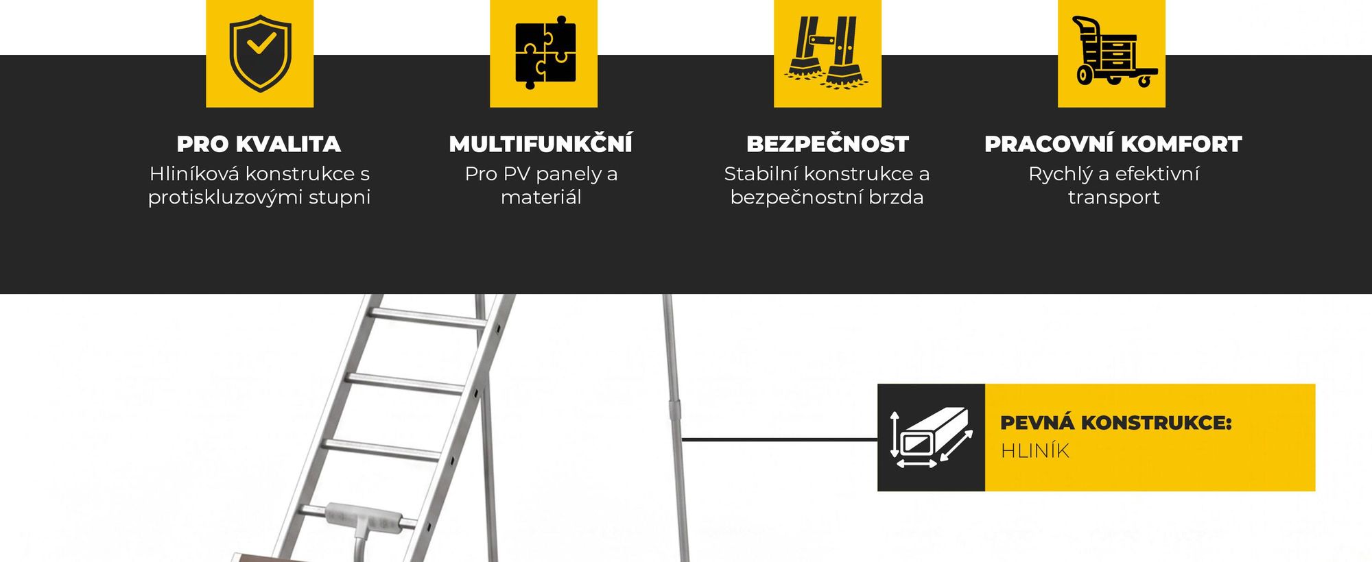 Drabest | Střešní zvedák pro fotovoltaické systémy, hliníkový, 12,5 m, nosnost 125 kg, elektrický naviják 230 V 1050 W, lano 12 m