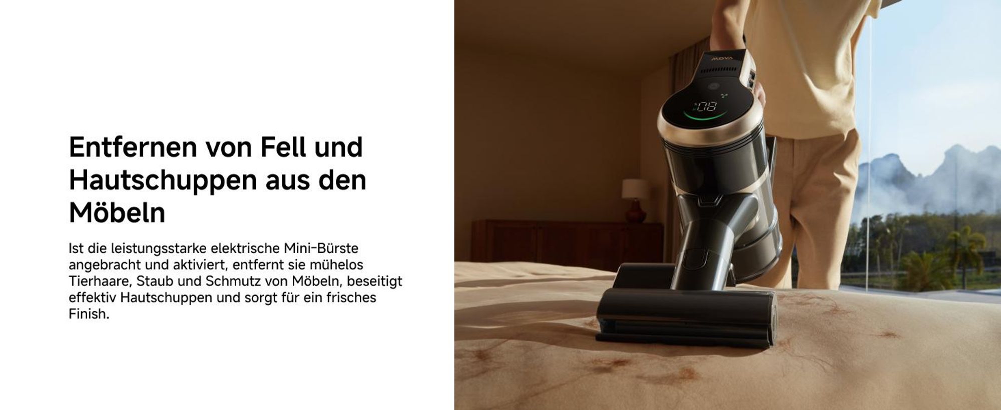 MOVA S2 Kabelloser Staubsauger – 150 AW / 25.000 Pa, 60 Min. Laufzeit, beleuchteter Bürstenkopf, 5‑Schichten-Filter, klappbar