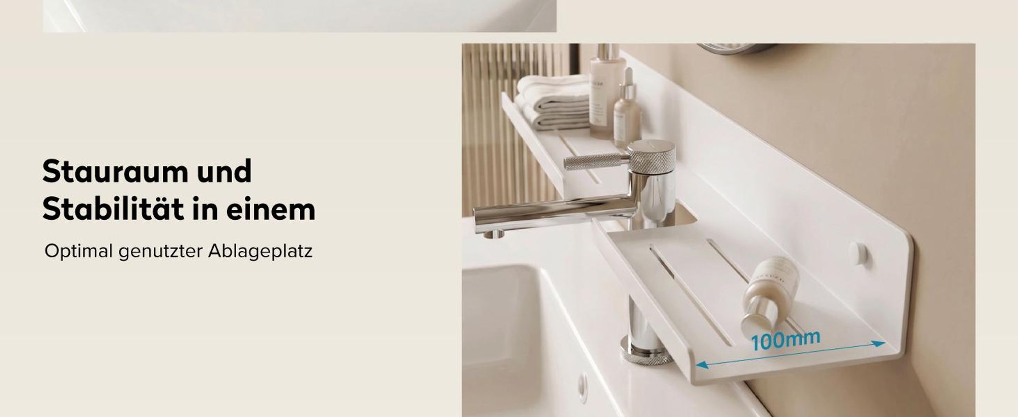 doporro Waschbecken Ablage 60cm über dem Wasserhahn, Badezimmer Regal Montage mit oder ohne Bohre, Waschbecken-Wasserhahn-Organizer, Sandweiß Reglo-17