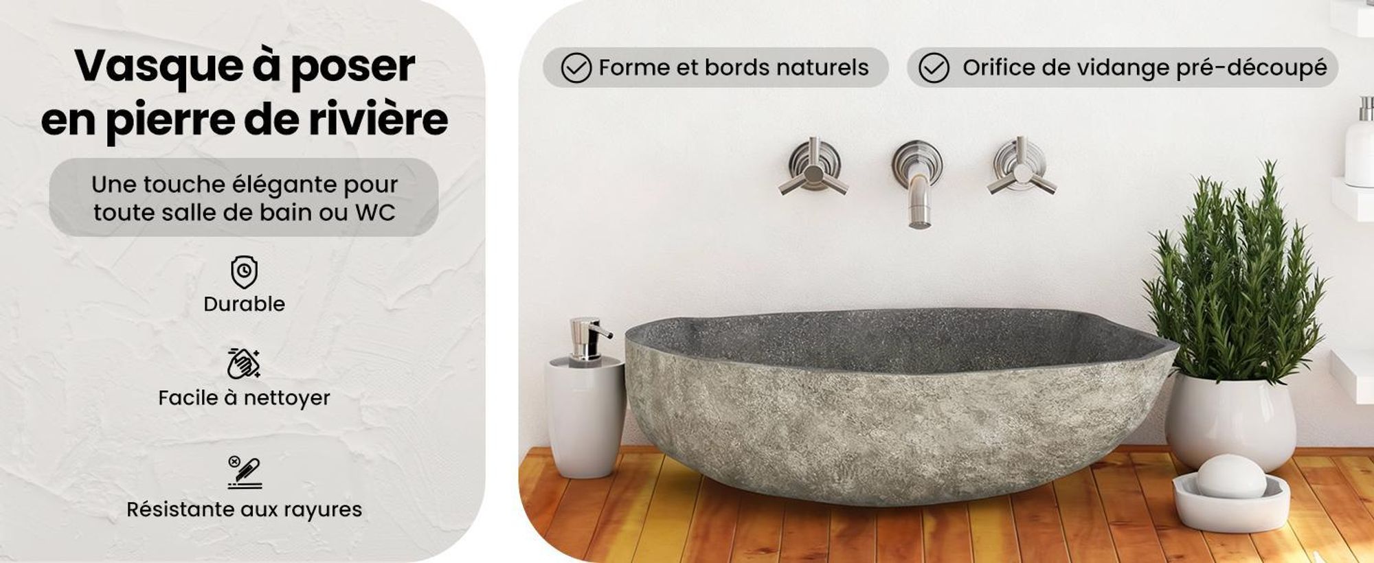 vidaXL Lavabo en pierre de rivière ovale (45-53)x(34-41) cm