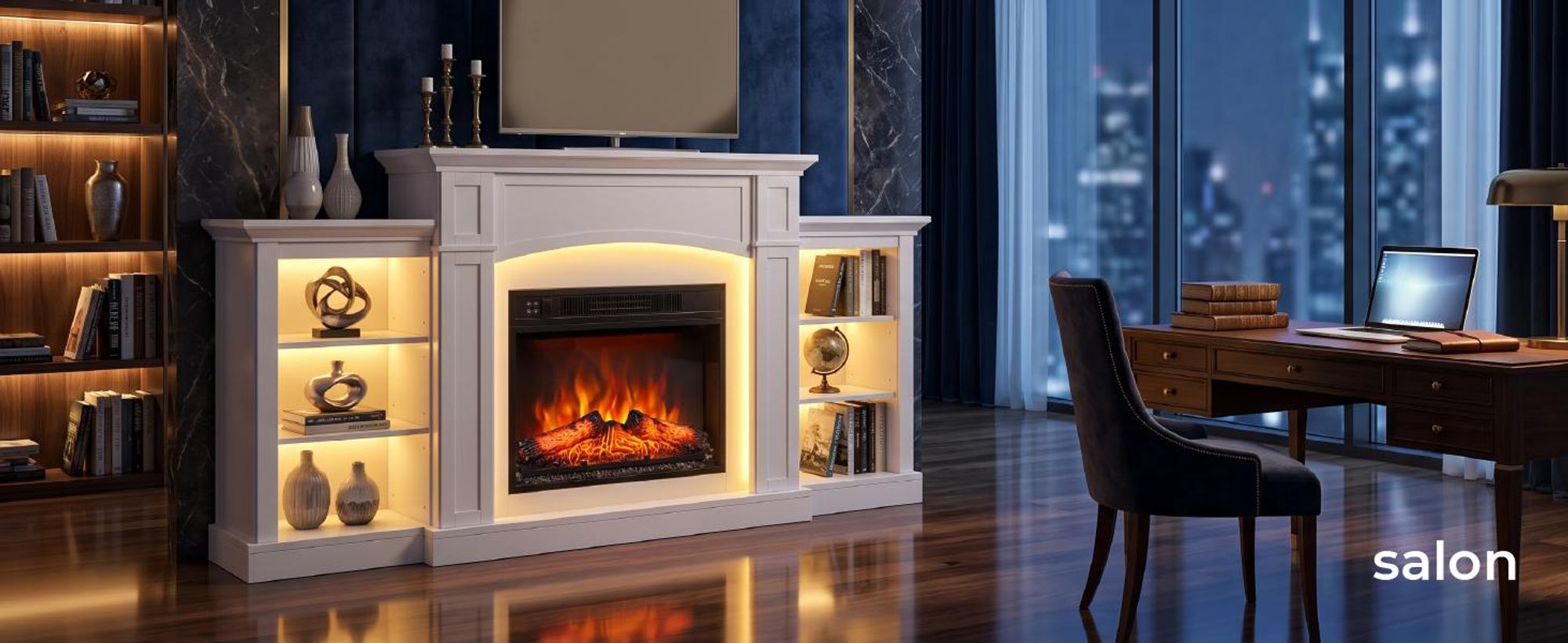 LEADZM Kamin mit LED-Flammen, Elektro Kamin mit Heizung, 1800W Elektrischer Kamin, Sparsamer Kamin Elektrisch, Wandkamin mit Fernbedienung & Timer, Elektrische Kamine mit MDF-Gehäuse,182×30×88cm
