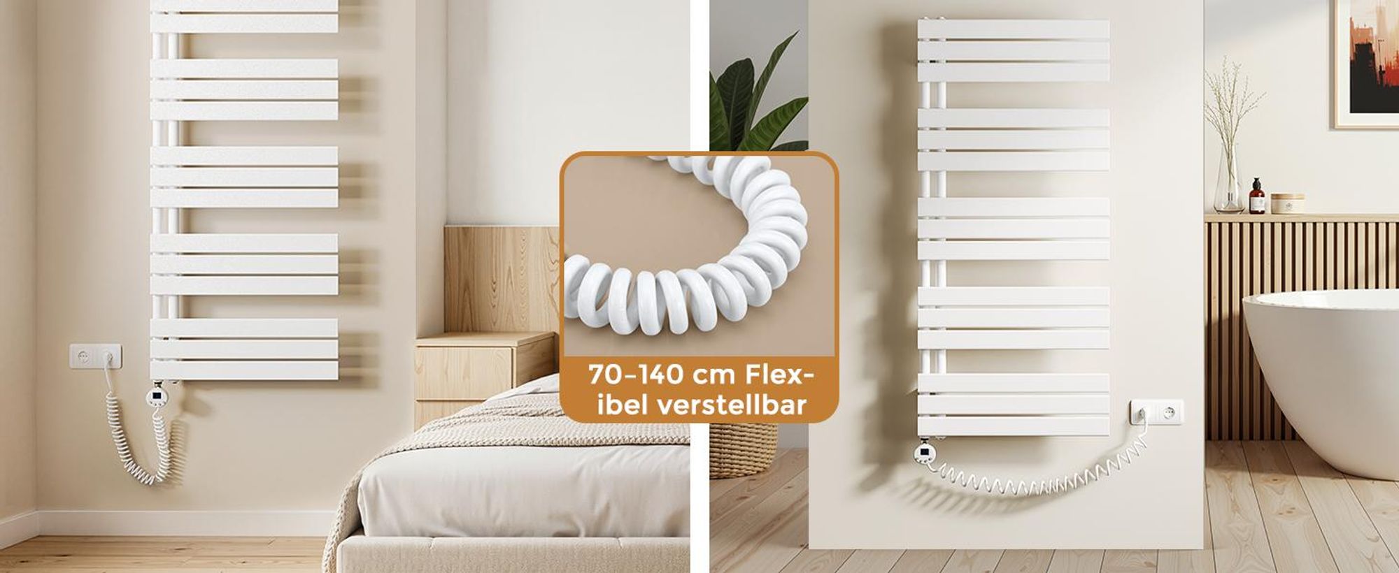 S’AFIELINA Heizstab mit Thermostat 300W, programmierbarer Timer & LCD-Anzeige, WiFi, für Badheizkörper, Edelstahl, intelligente Steuerung, Weiß