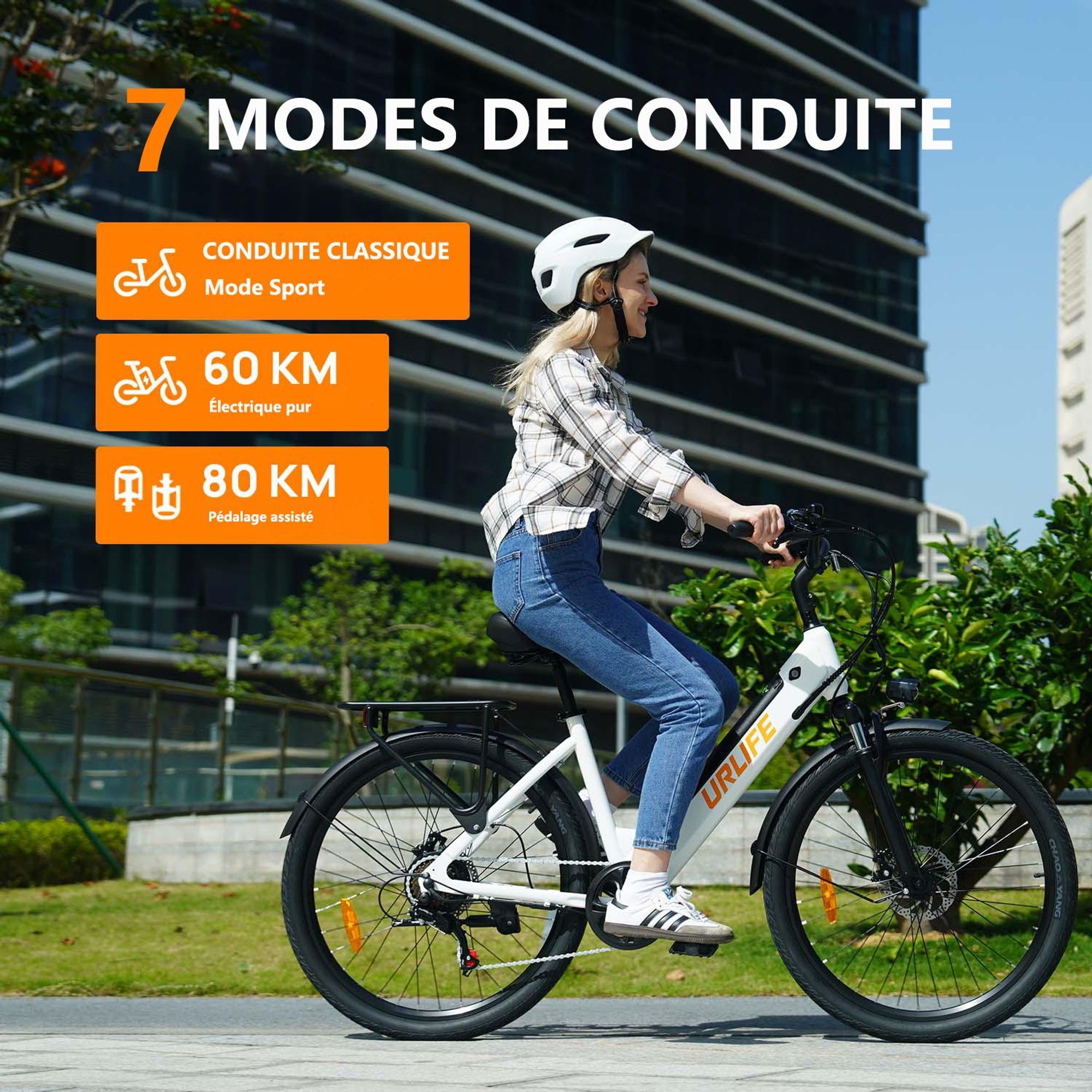 Vélo électrique URLIFE E26 - Moteur 250W Batterie 36V 13Ah Pneus De 26 Pouces  Freins à Disque -Blanc