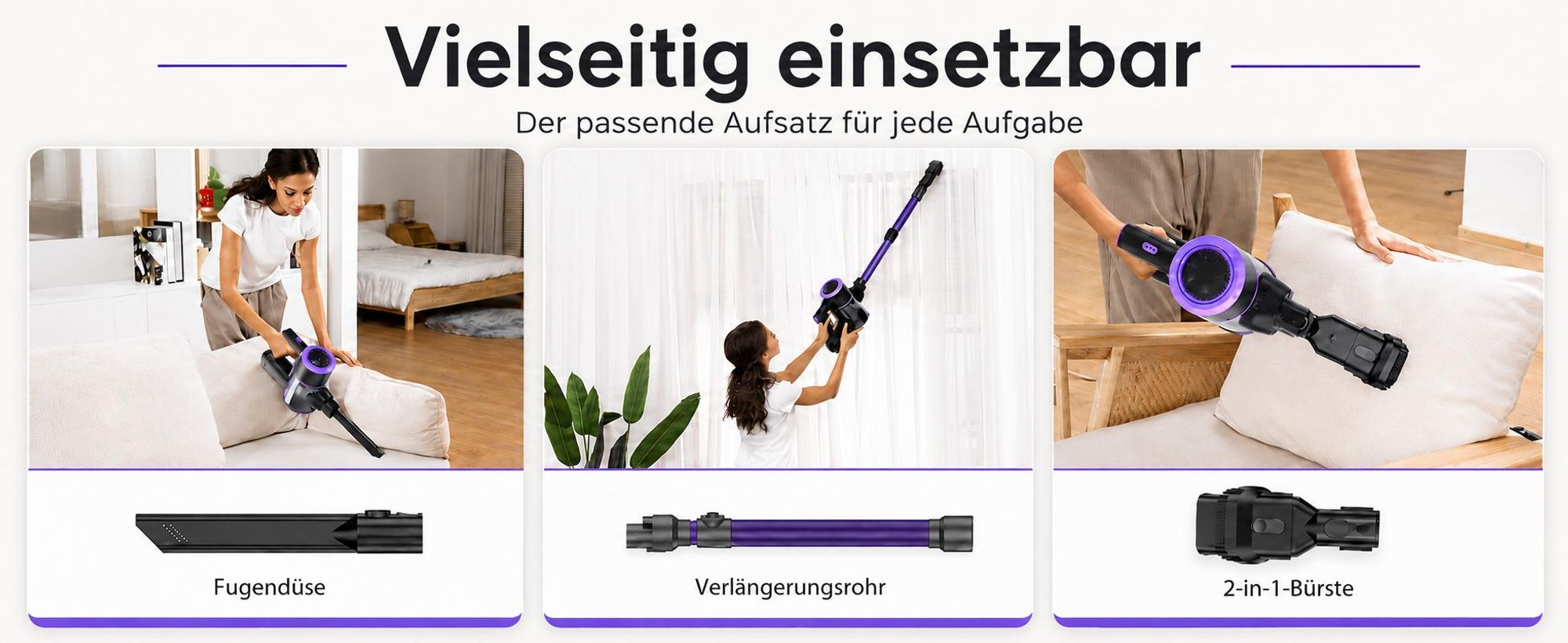 Akku Staubsauger, 500W/32000 Pa Staubsauger kabellos mit HEPA ,45 Min, kabelloser Staubsauger,Anti-Tangle-Staubsauger, Handstaubsauger für Tierhaare