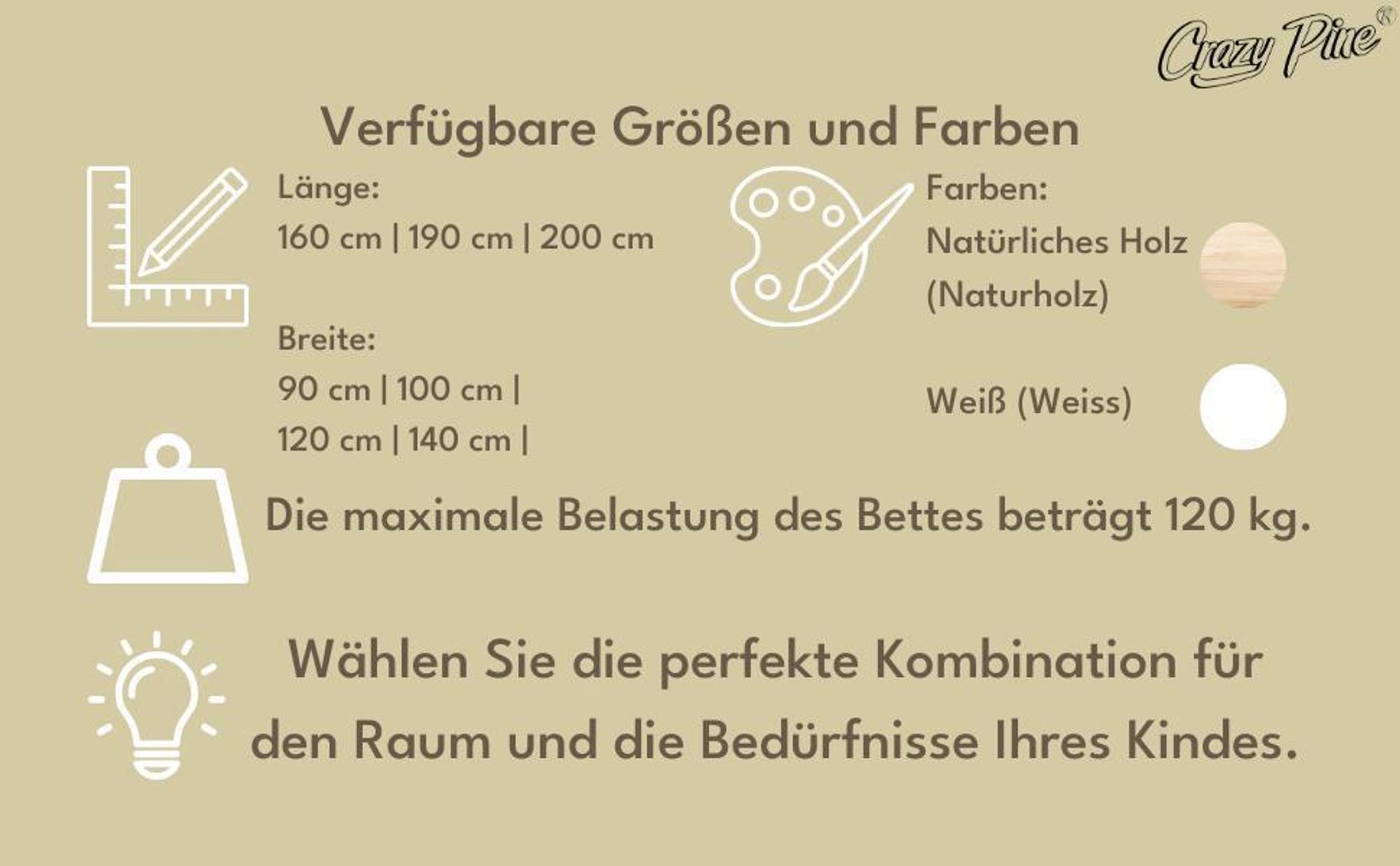 Crazy Pine Hausbett 190x100 cm – Kinderbett aus Naturholz in Weiß – Montessori Bodenbett mit Höhenverstellbaren Beinen - Crazy Blanco
