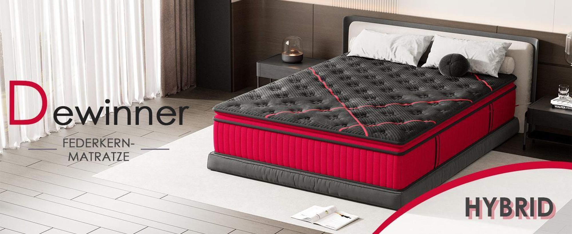 DEWINNER Matelas 140x200, Matelas à Ressorts Ensachés, Mousse de Confort Double, Isolation des Mouvements, 32cm Épaisseur, Soutien sur 7 Zones, H3/H4