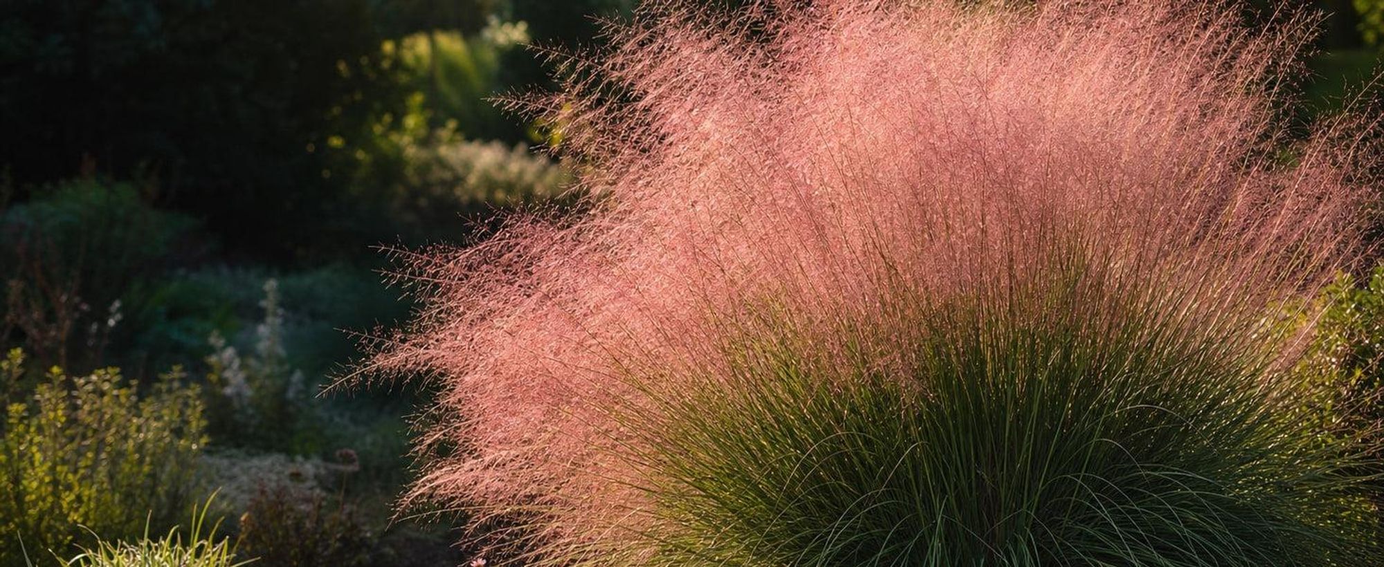 Großer Horst in voller rosa Blüte im warmen Abendlicht, Wolken-Effekt