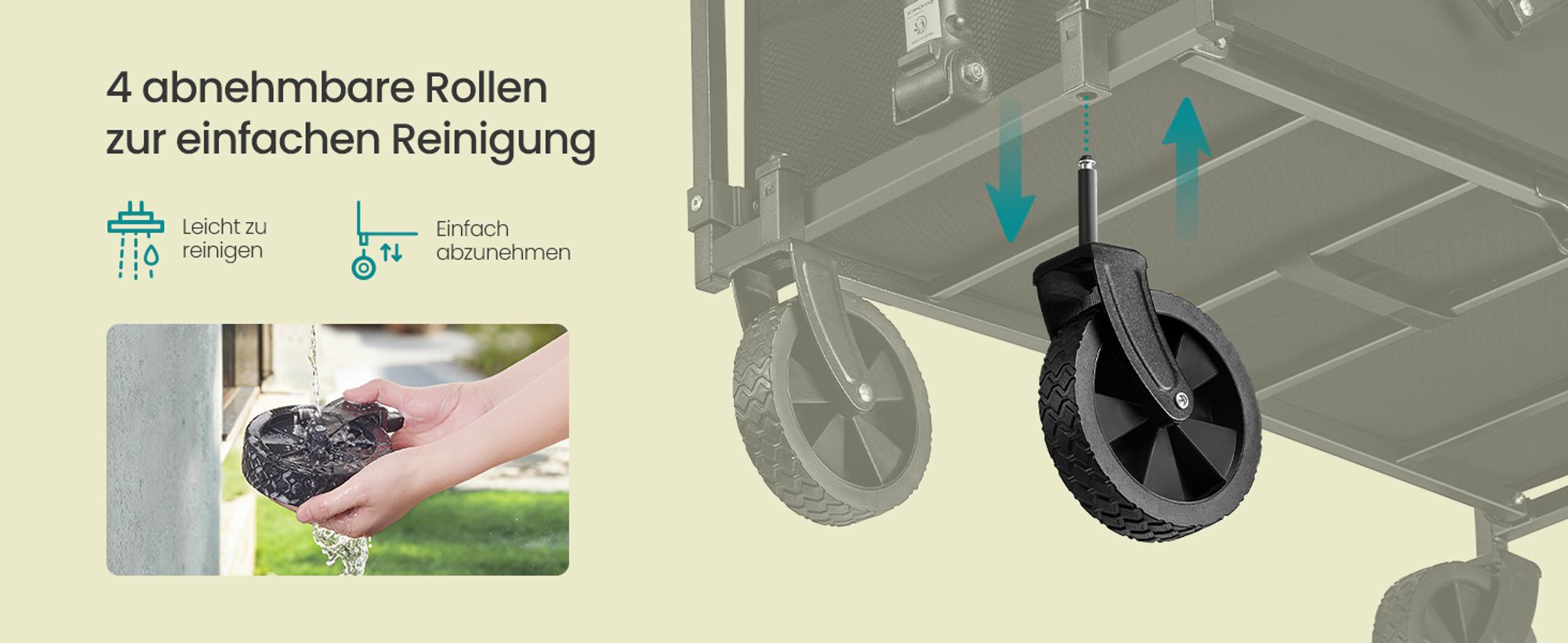 SONGMICS Handwagen faltbar, Bollerwagen, Gartenwagen, kompakt, mit Griff, mit 4 verstärkten Rollen, davon 2 Universalräder, bis 150 kg belastbar