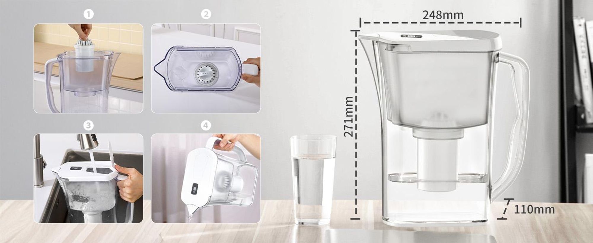 Homelody Wasserfilter Wasserfilterkanne 2,5 L aus lebensmittelechtem Material