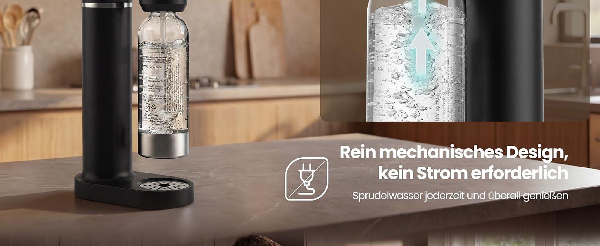 LLIVEKIT Wassersprudler, mit 4 einstellbaren Sprudelstufen, Schwarz