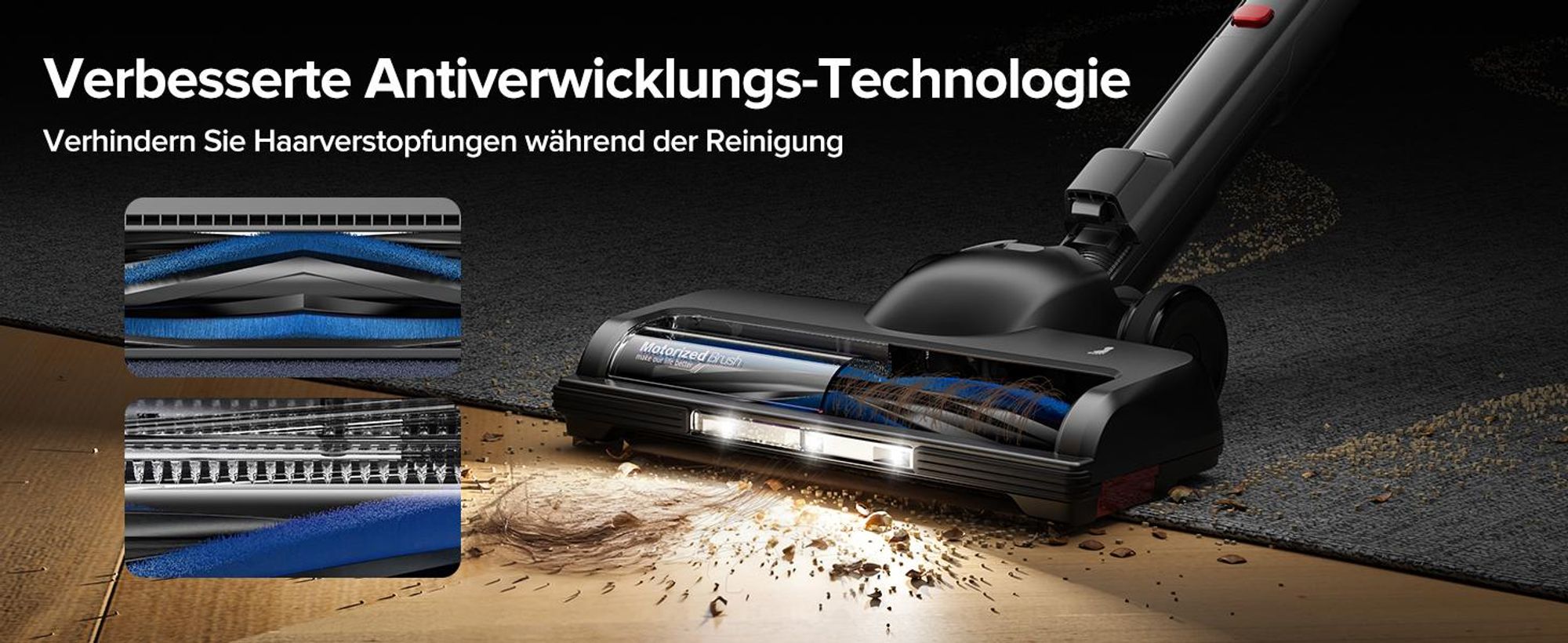 Lubluelu Akku-Staubsauger,85000PA/ 650W/70Min, Staubsauger Kabellos Mit Selbststehendes Design, Flexibles Biegegelenk, Anti-Tangle Bodenbürste,G30