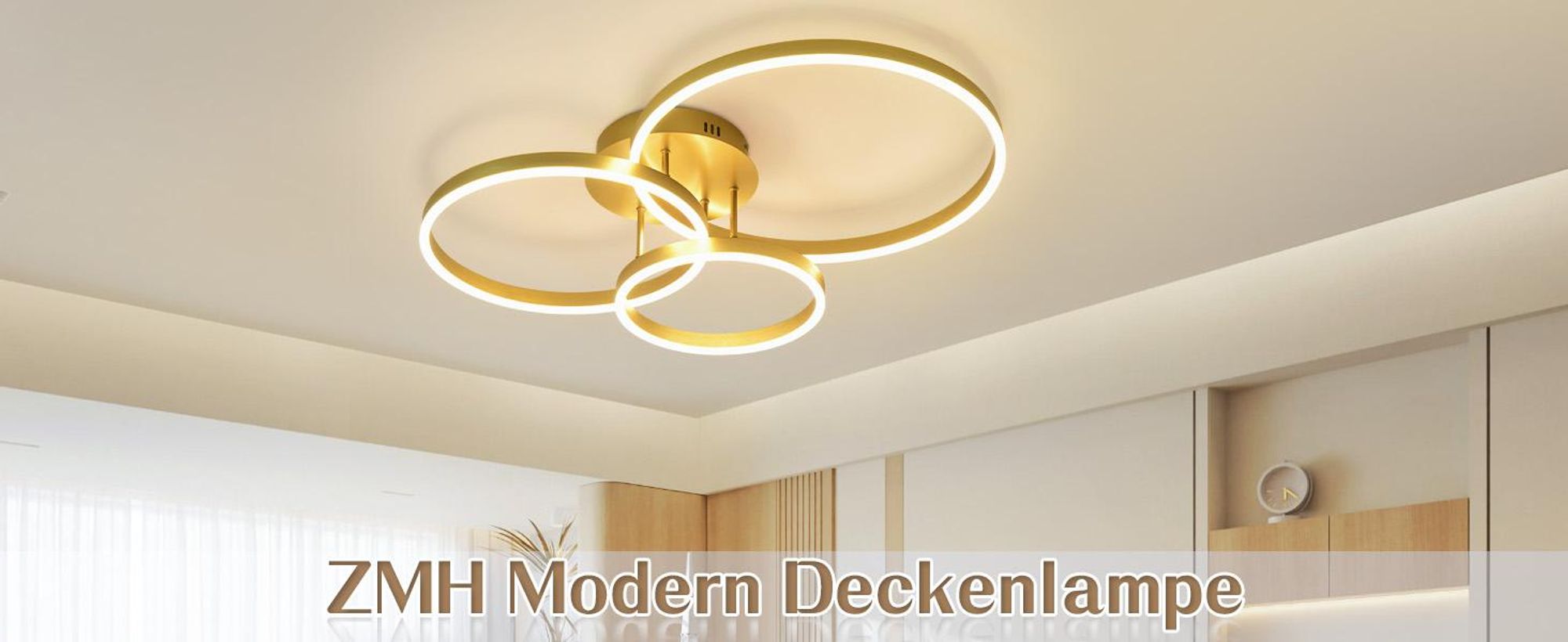 ZMH LED stropná lampa 74W Stmievateľná 82CM Zlatá Lampa do spálne s diaľkovým ovládaním 3 krúžky Stropné osvetlenie pre spálňu a kuchyňu