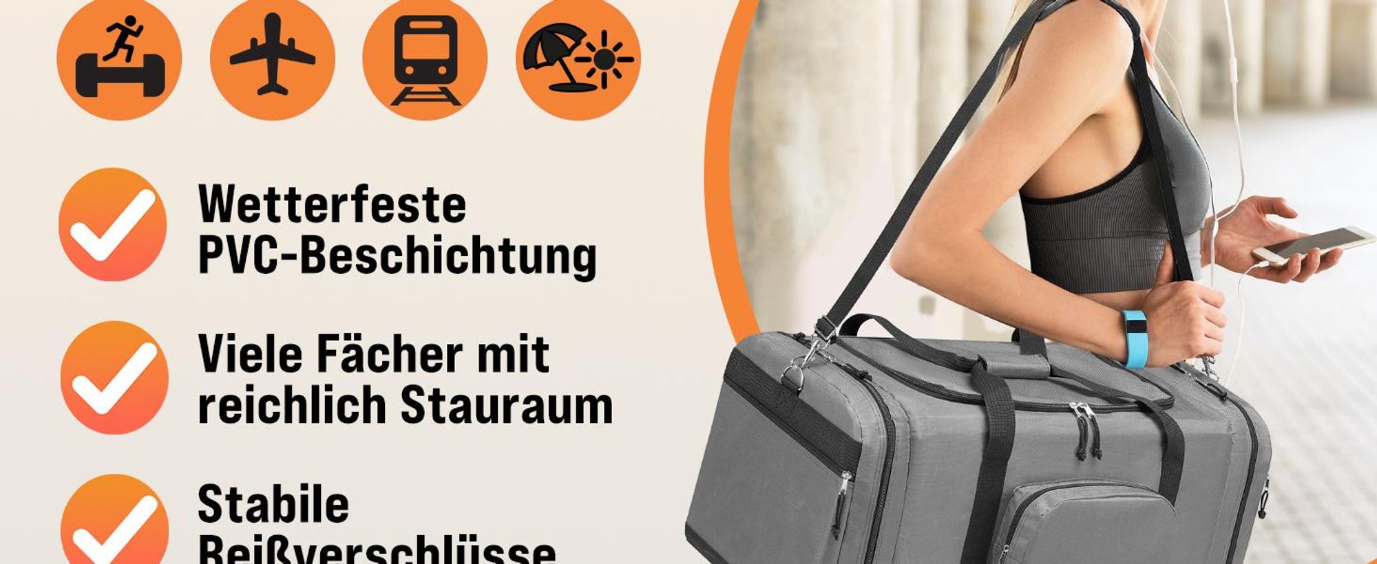 MONZANA Sport & Reisetasche 90L 70x35x35cm Grau