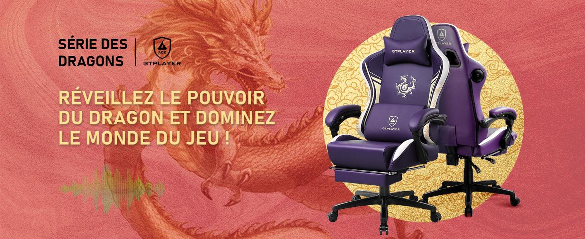 GTPLAYER Chaise de jeu Chaise de jeu avec haut-parleurs Bluetooth et repose-pieds, Dragon Series Chaise de bureau, fauteuil pivotant ergonomique, chaise d'ordinateur Violet