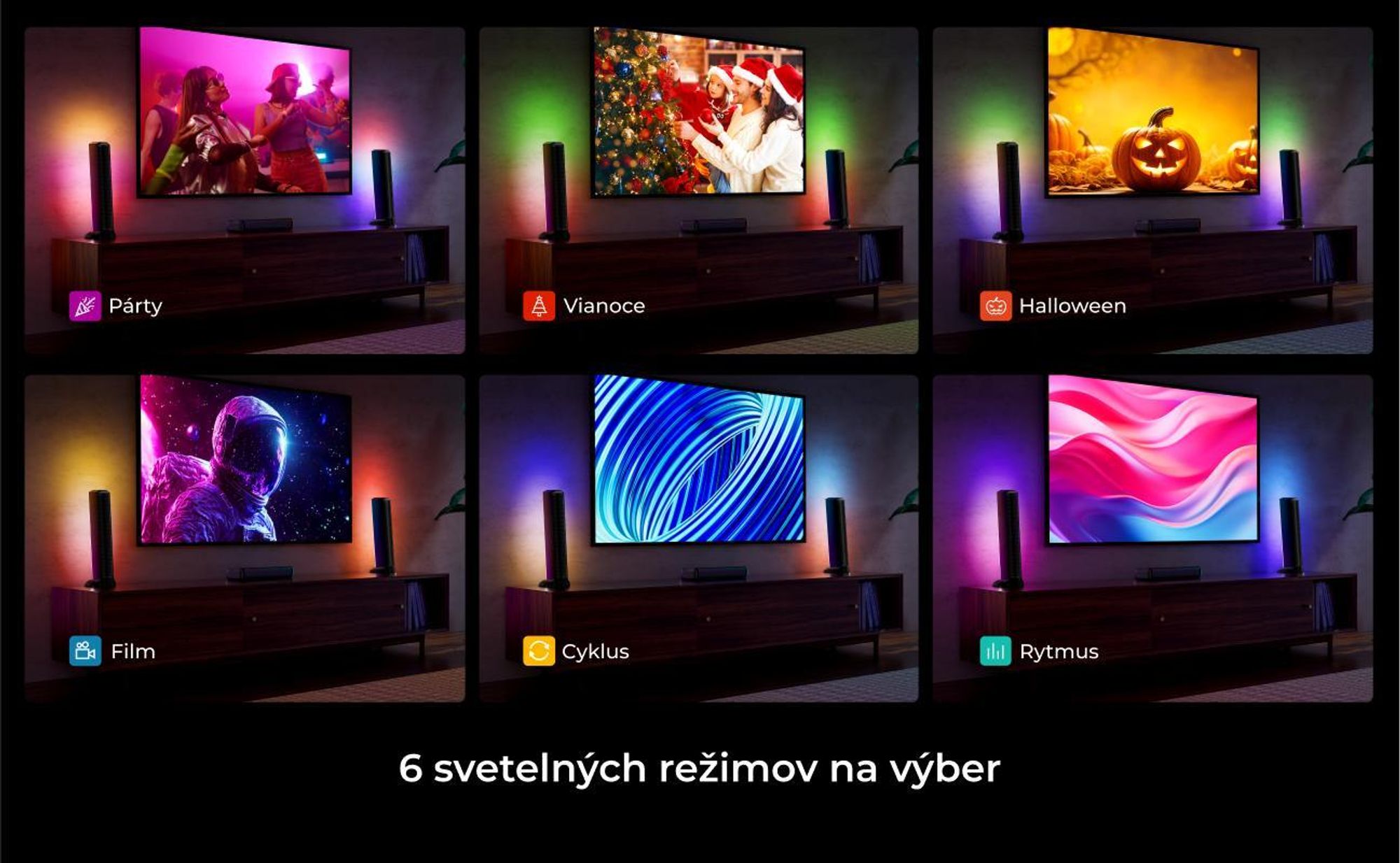 ULTIMEA 7.1-kanálový odnímateľný soundbar s RGB svetlom, virtuálny priestorový zvukový systém so subwooferom, 2 priestorové reproduktory, 410 W