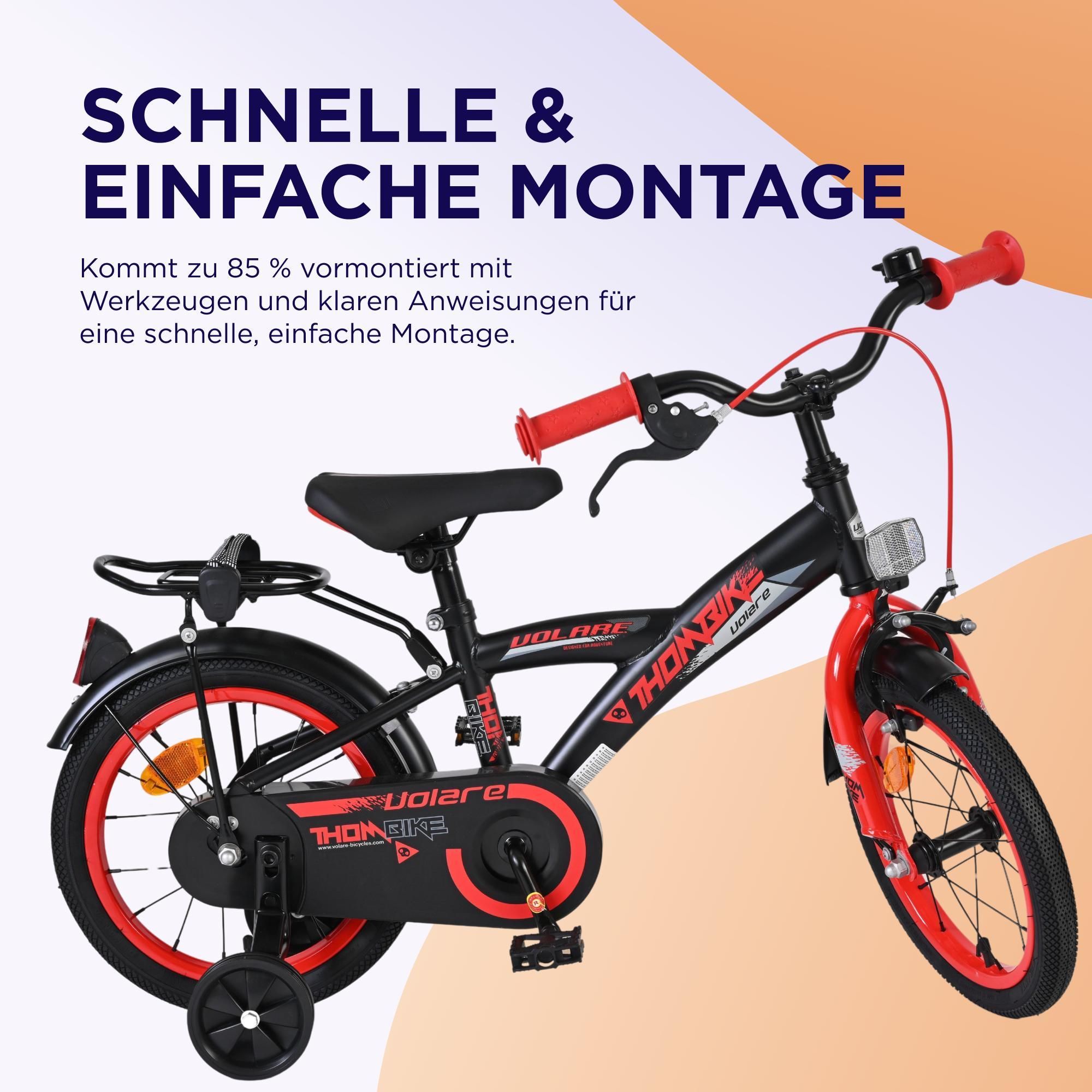 Volare Thombike Kinderfahrrad - Jungen - 14 Zoll - Schwarz Rot