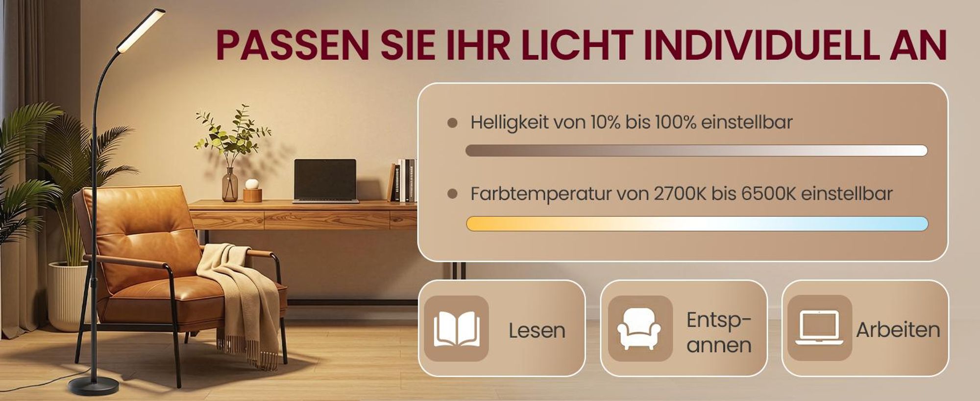 VASAGLE Leselampe mit Fernbedienung, höhenverstellbare Stehleuchte, Schwanenhals, Timer, für Wohnzimmer, schwarz