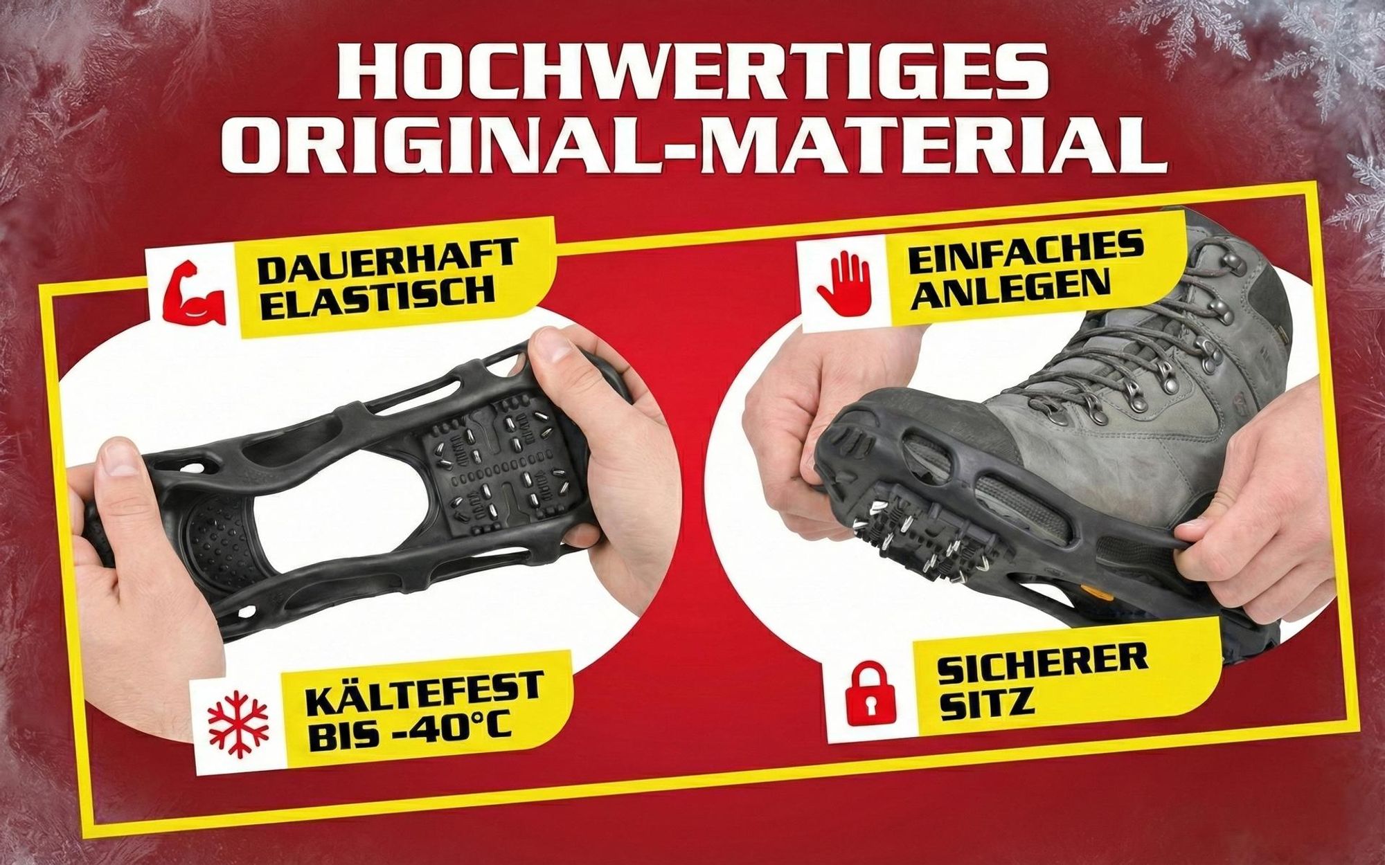 HECHT Schuh Spikes Schuhkrallen | L 43 - 46 | 24 Metallkrallen | Flexibles Gummi