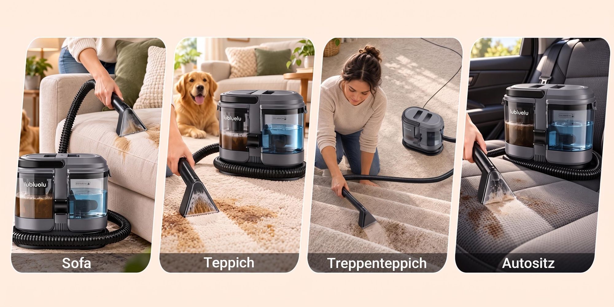 Lubluelu V1 Pulitore per Tappeti e Tappezzeria, 18.000 Pa, 450 W, Doppio Serbatoio da 1,8 L + 0,9 L, Compatto per Divani, Sedili Auto e Tappeti