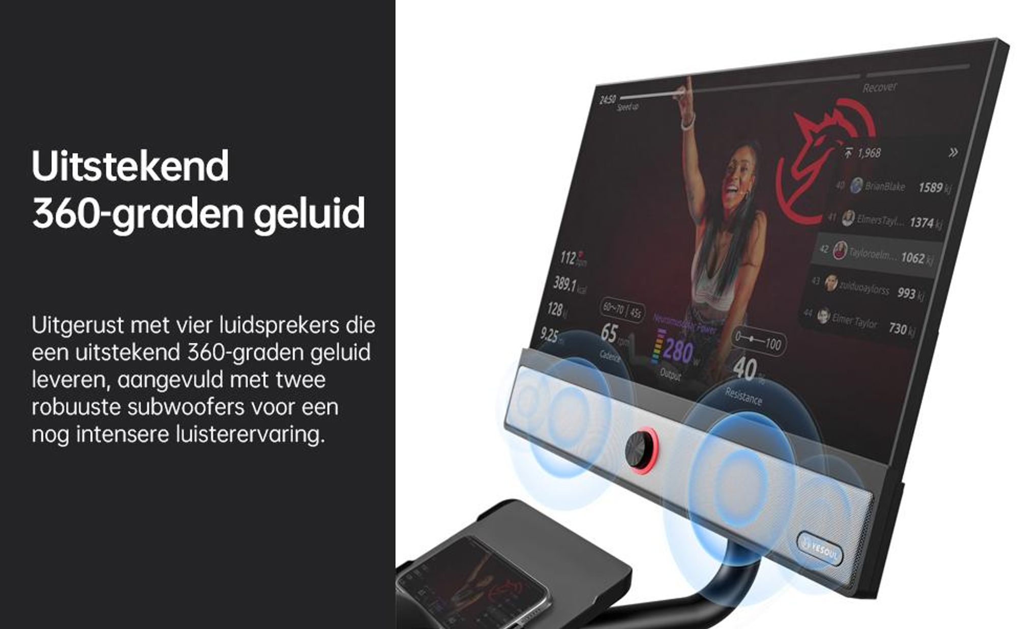 Yesoul G1M Max fitnessbike, 21,5" FHD-display, 30W x4 luidsprekers, 360°-geluid, magnetische weerstand, stil en met onbeperkte streaming