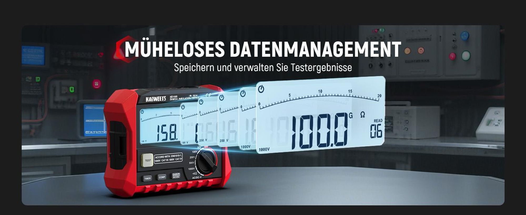 KAIWEETS KE1000 Megohmetro Tester Resistenza Isolamento 100GΩ 1000V
