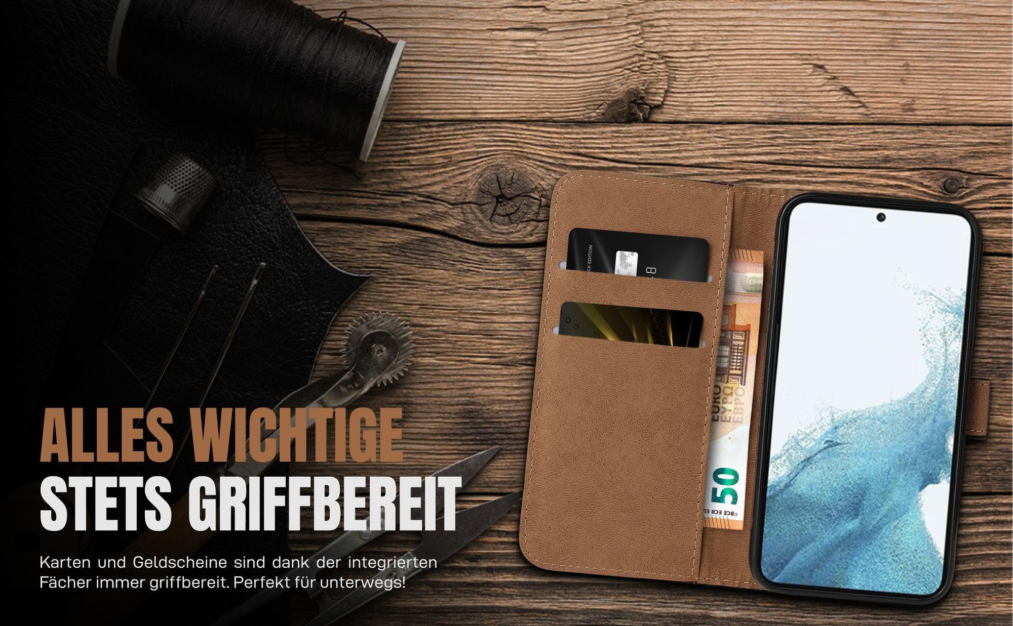 Klassische Schutzhülle für Samsung Galaxy A05s mit Kartenfächern und Geldfach